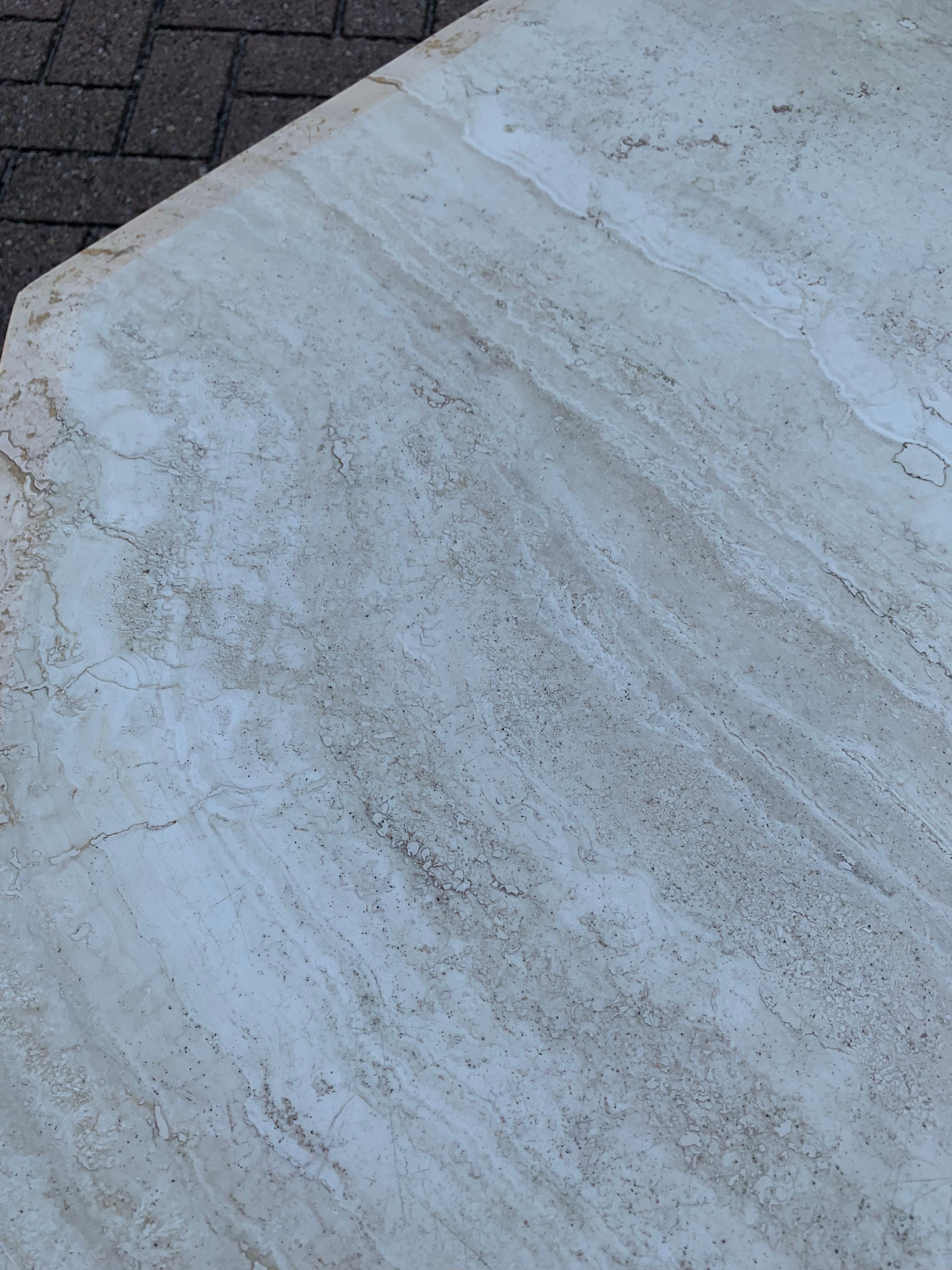 20th Century Stylish Midcentury Modern Octagonal Travertine Stone Coffee / Sofa Table, 1960 For Sale