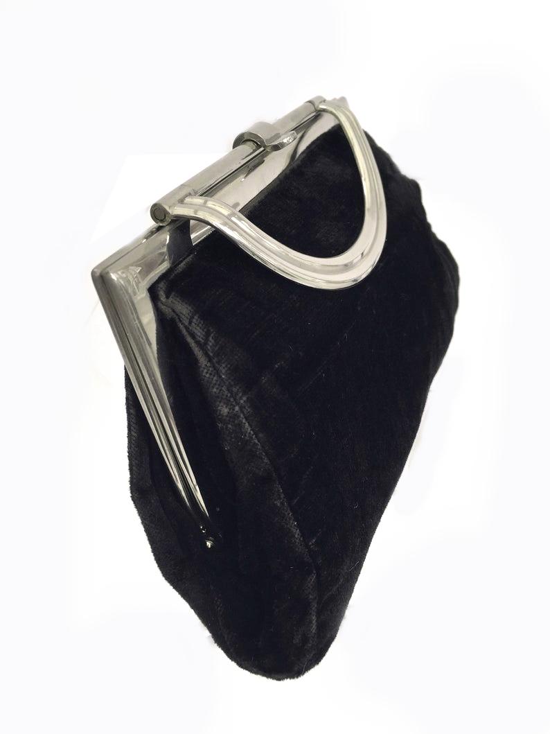 20th Century Stylish Art Deco Velvet and Chrome Handbag Purse, circa 1930s For Sale