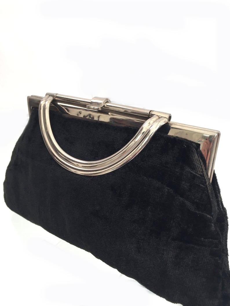 Silk Stylish Art Deco Velvet and Chrome Handbag Purse, circa 1930s For Sale
