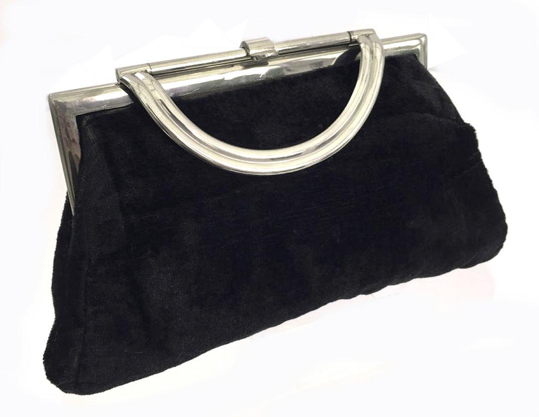 Stylish Art Deco Velvet and Chrome Handbag Purse, circa 1930s For Sale 2