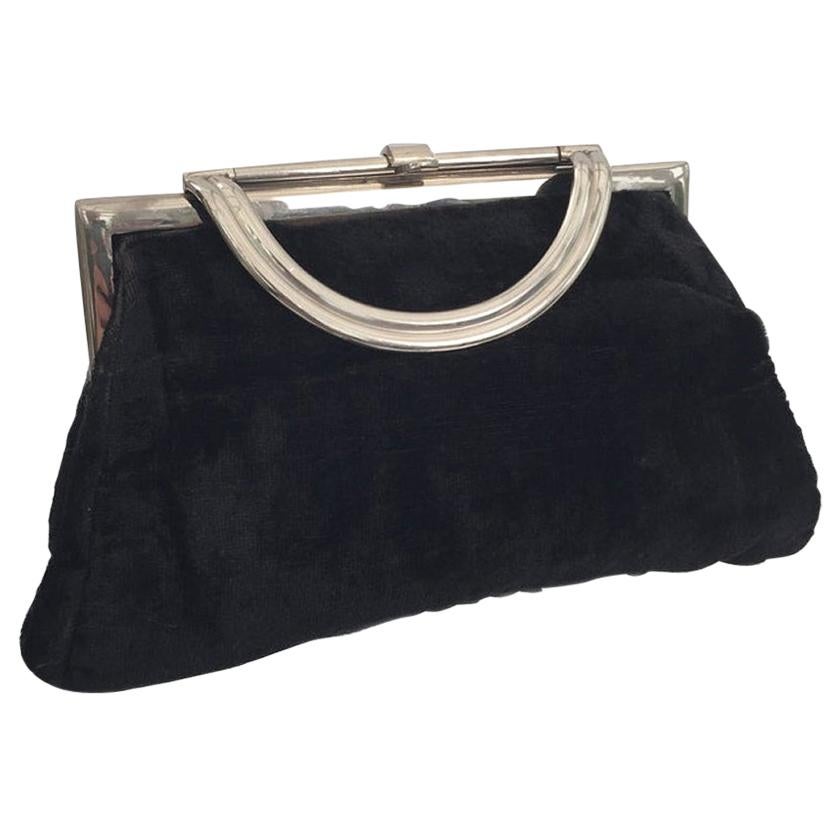 Stylish Art Deco Velvet and Chrome Handbag Purse, circa 1930s For Sale