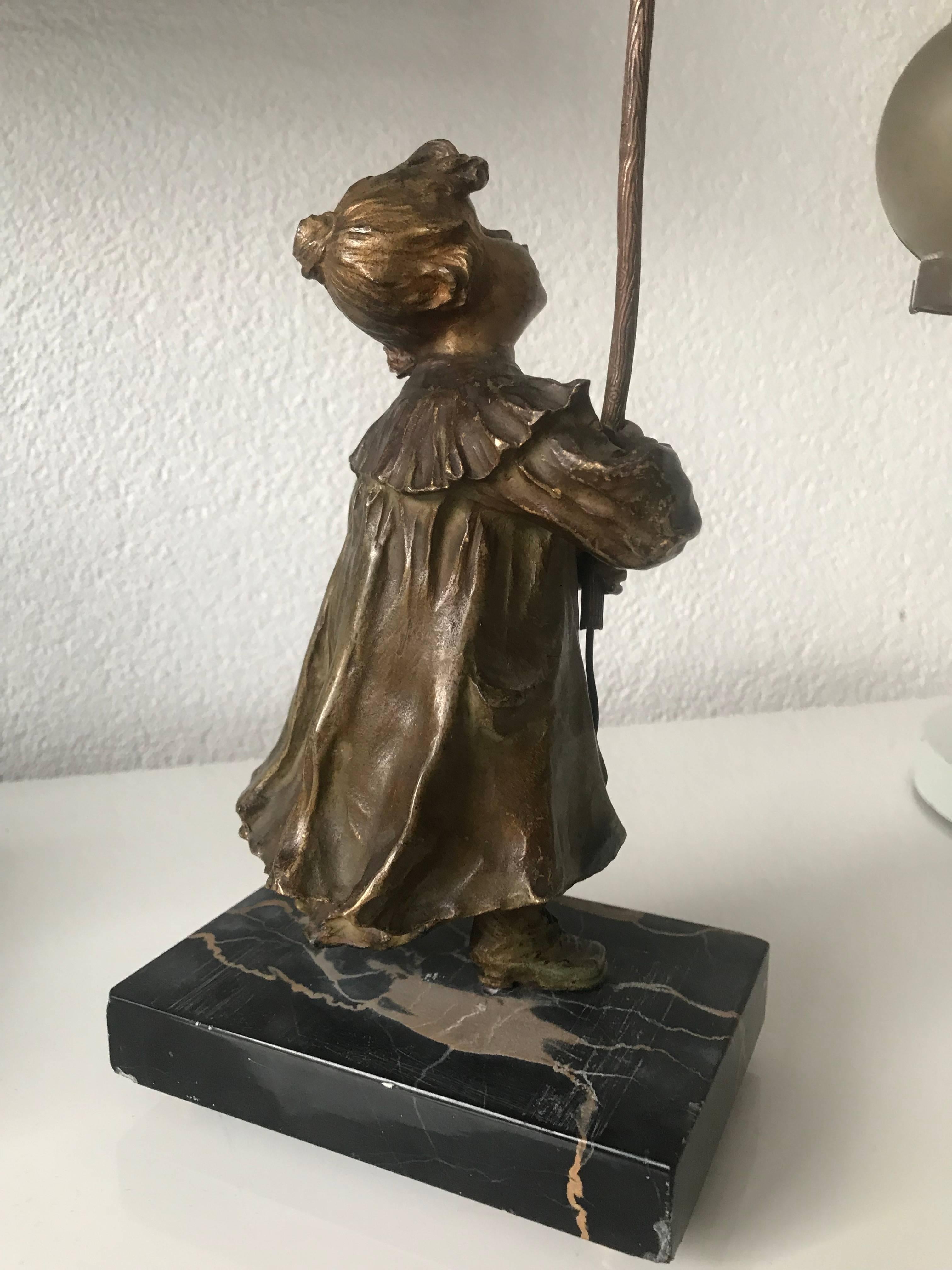Stylish Art Nouveau Gilt Bronze Girl with Lantern Table or Desk Lamp 6