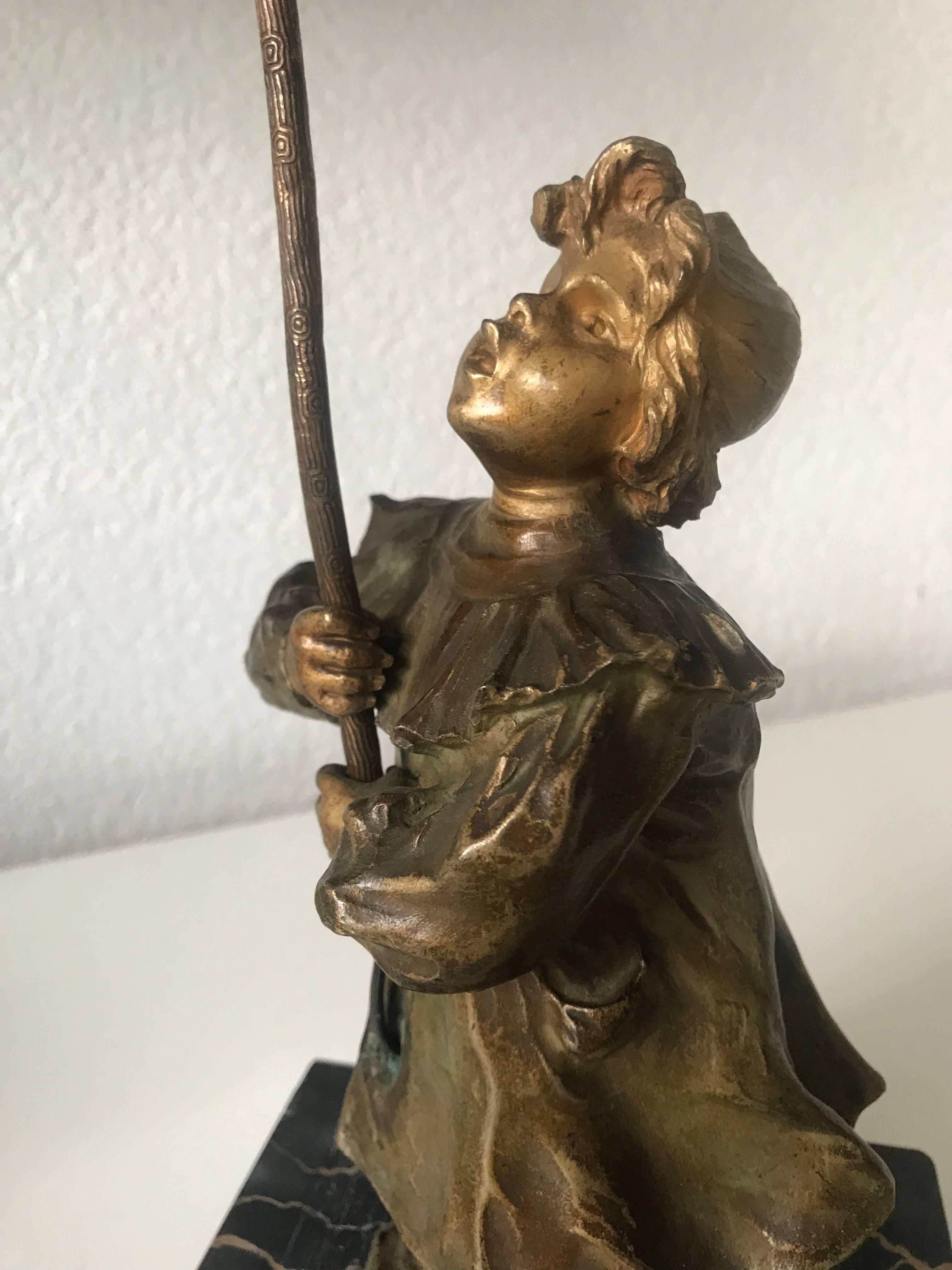 French Stylish Art Nouveau Gilt Bronze Girl with Lantern Table or Desk Lamp
