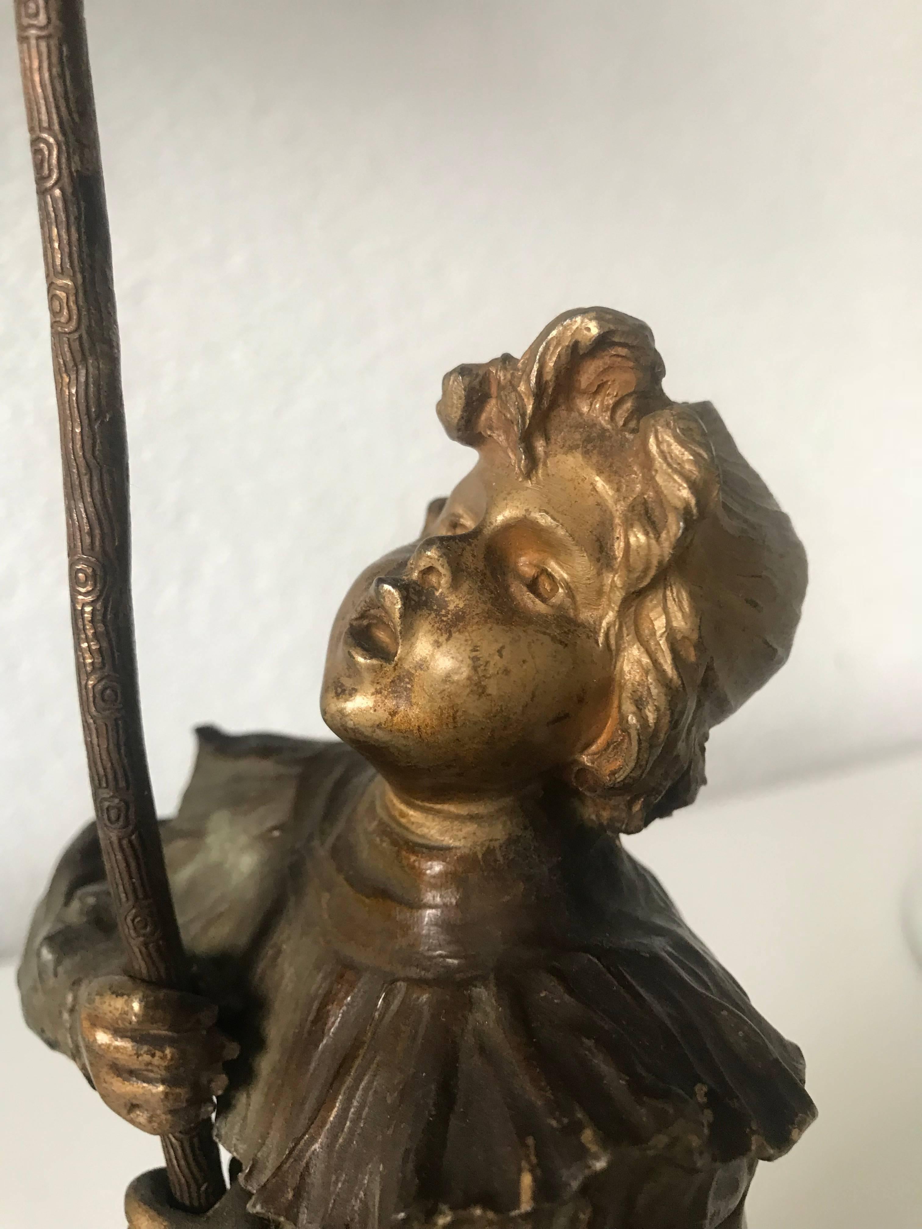 Hand-Crafted Stylish Art Nouveau Gilt Bronze Girl with Lantern Table or Desk Lamp