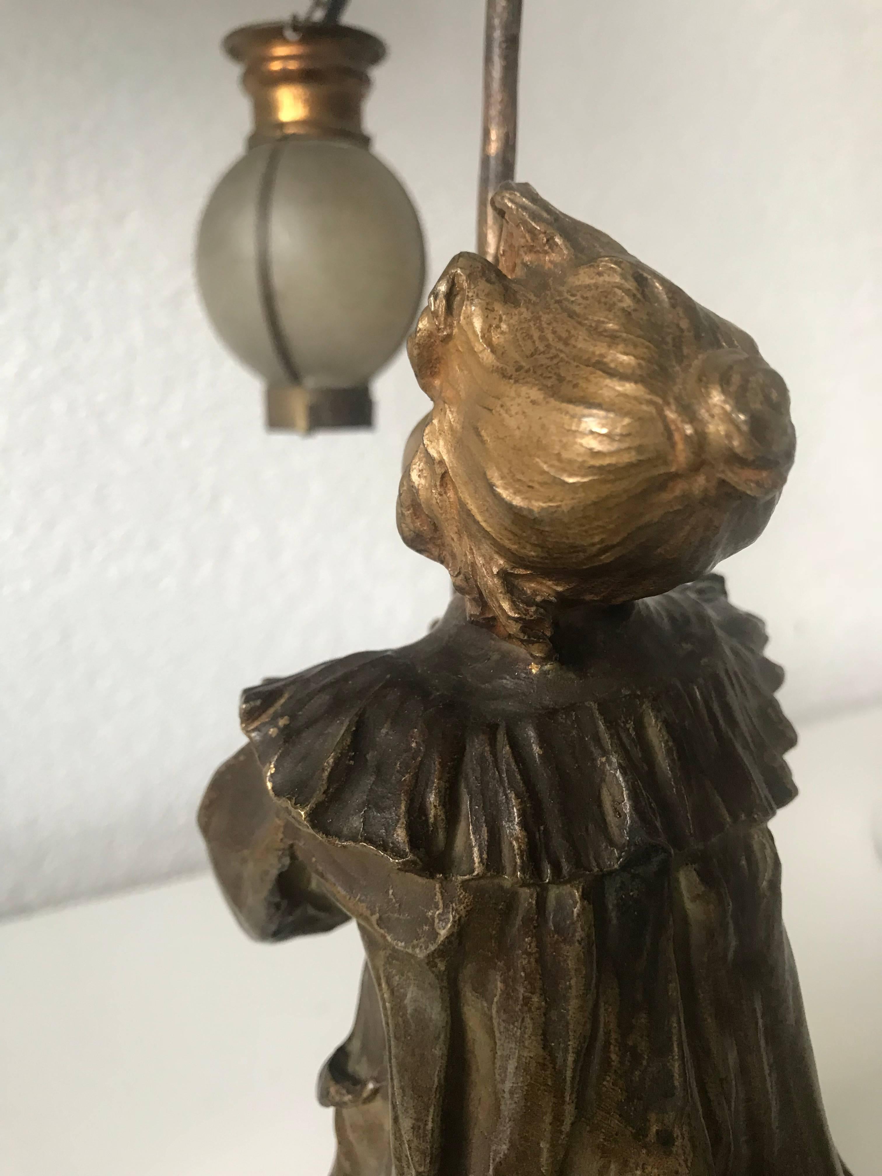 20th Century Stylish Art Nouveau Gilt Bronze Girl with Lantern Table or Desk Lamp