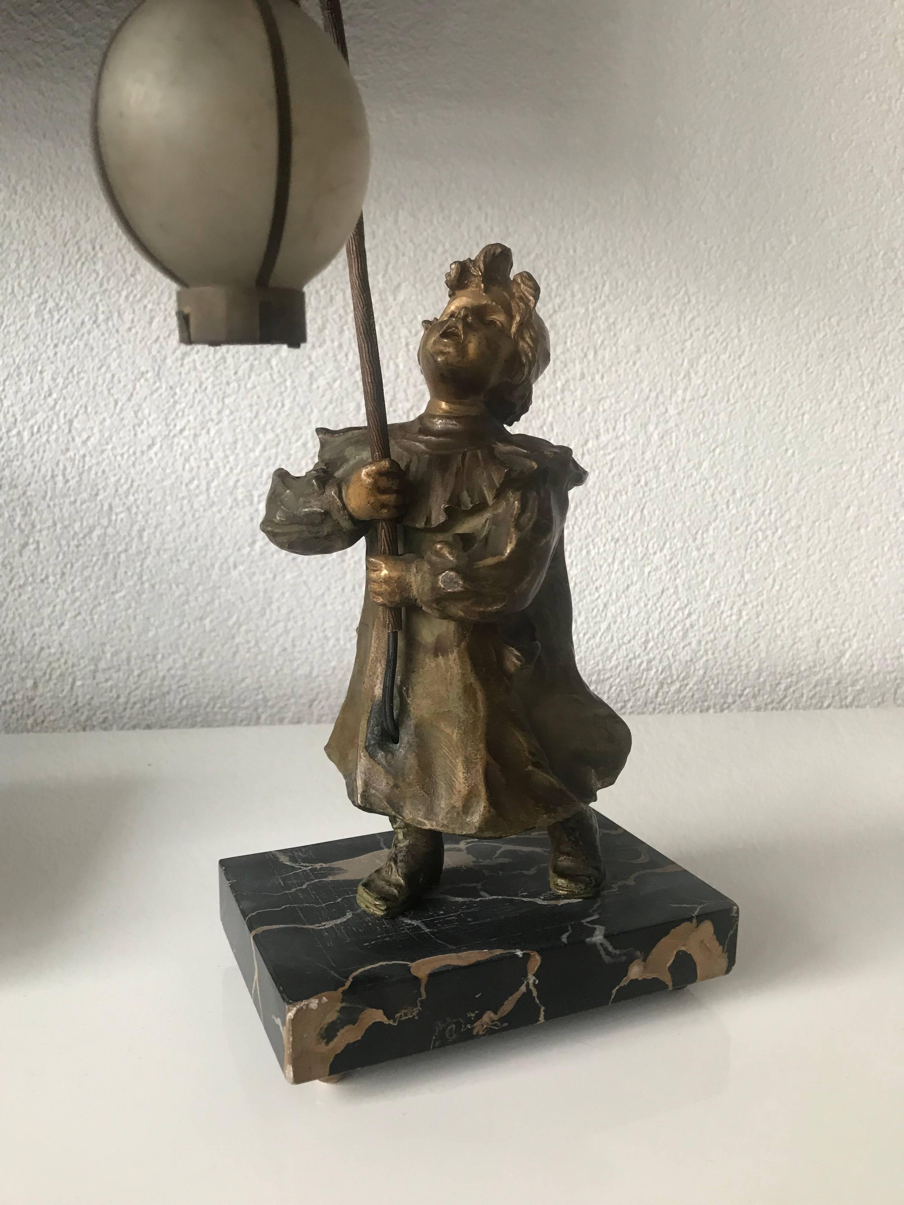 Stylish Art Nouveau Gilt Bronze Girl with Lantern Table or Desk Lamp 1