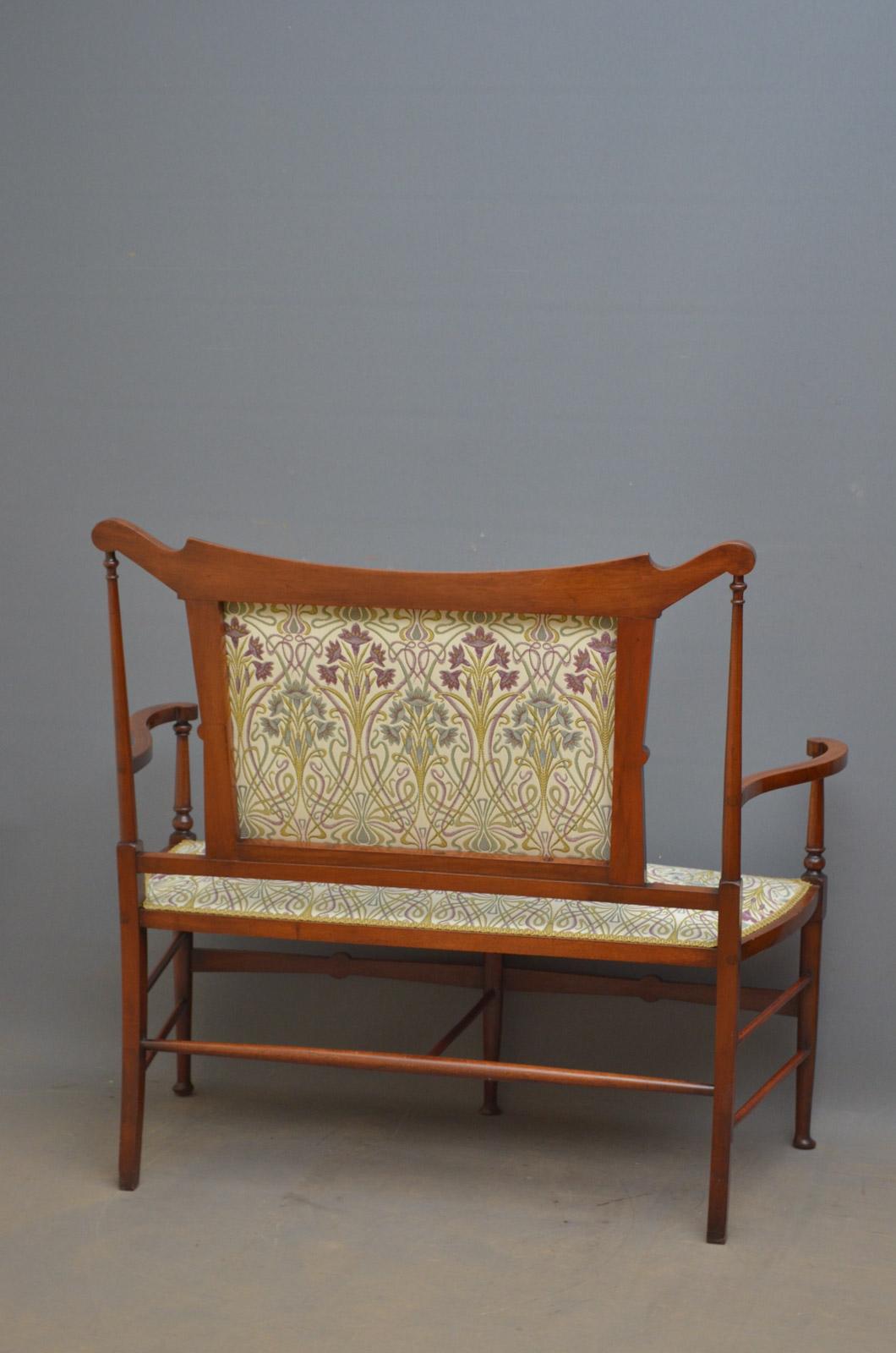 Stylish Art Nouveau Mahogany Settee, Sofa 2