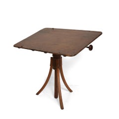 Stylish Artist Antique Oak Drawing Desk Drafting Table on Tripod Pedestal, 1920s