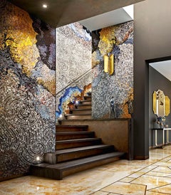 Stylish Artistic Mosaic Handmade Gold and Platinum Leaf