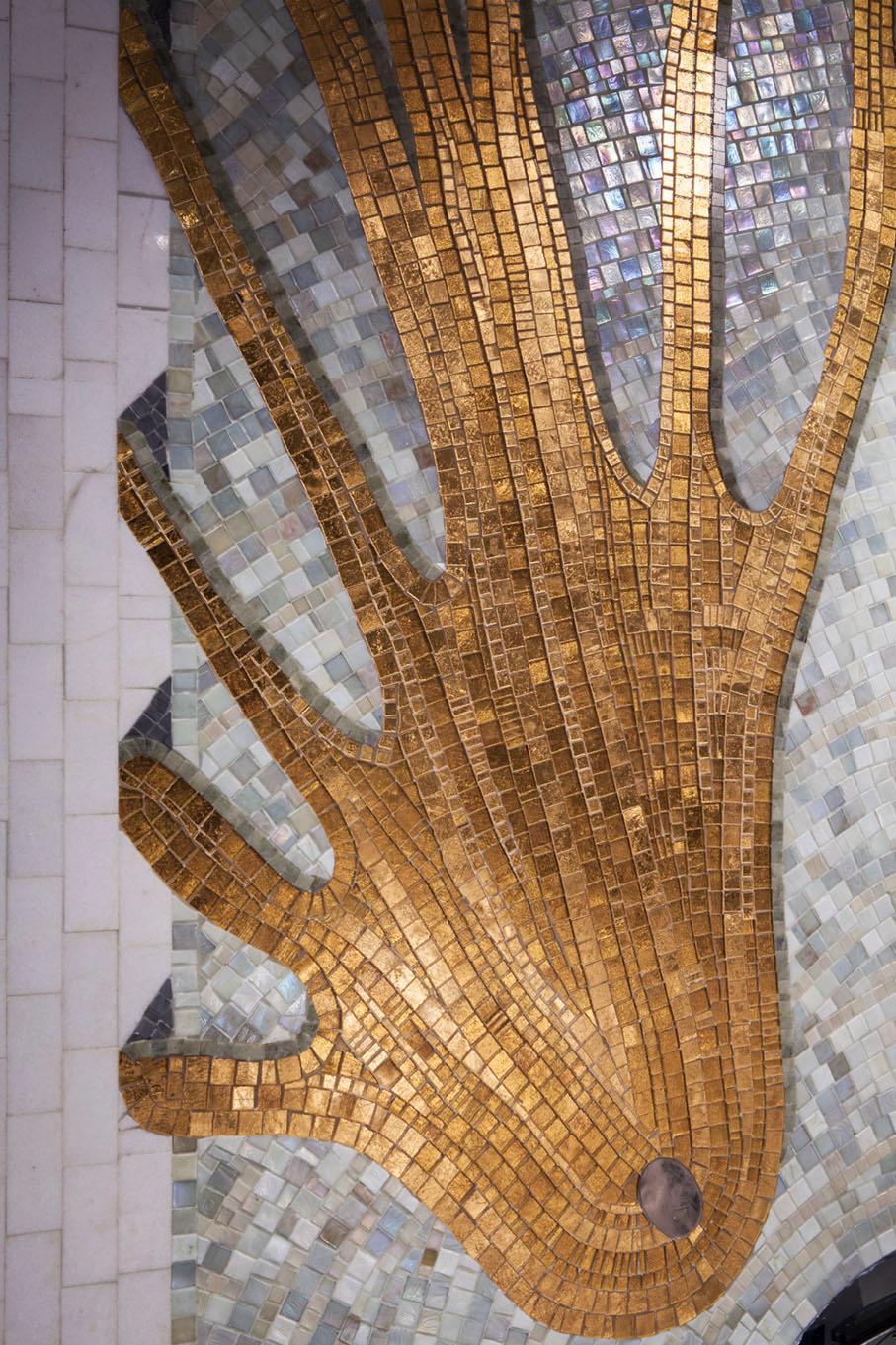 Modern Stylish Artistic Mosaic Handmade  Gold Leaf Glass & Marble Mosaic For Sale