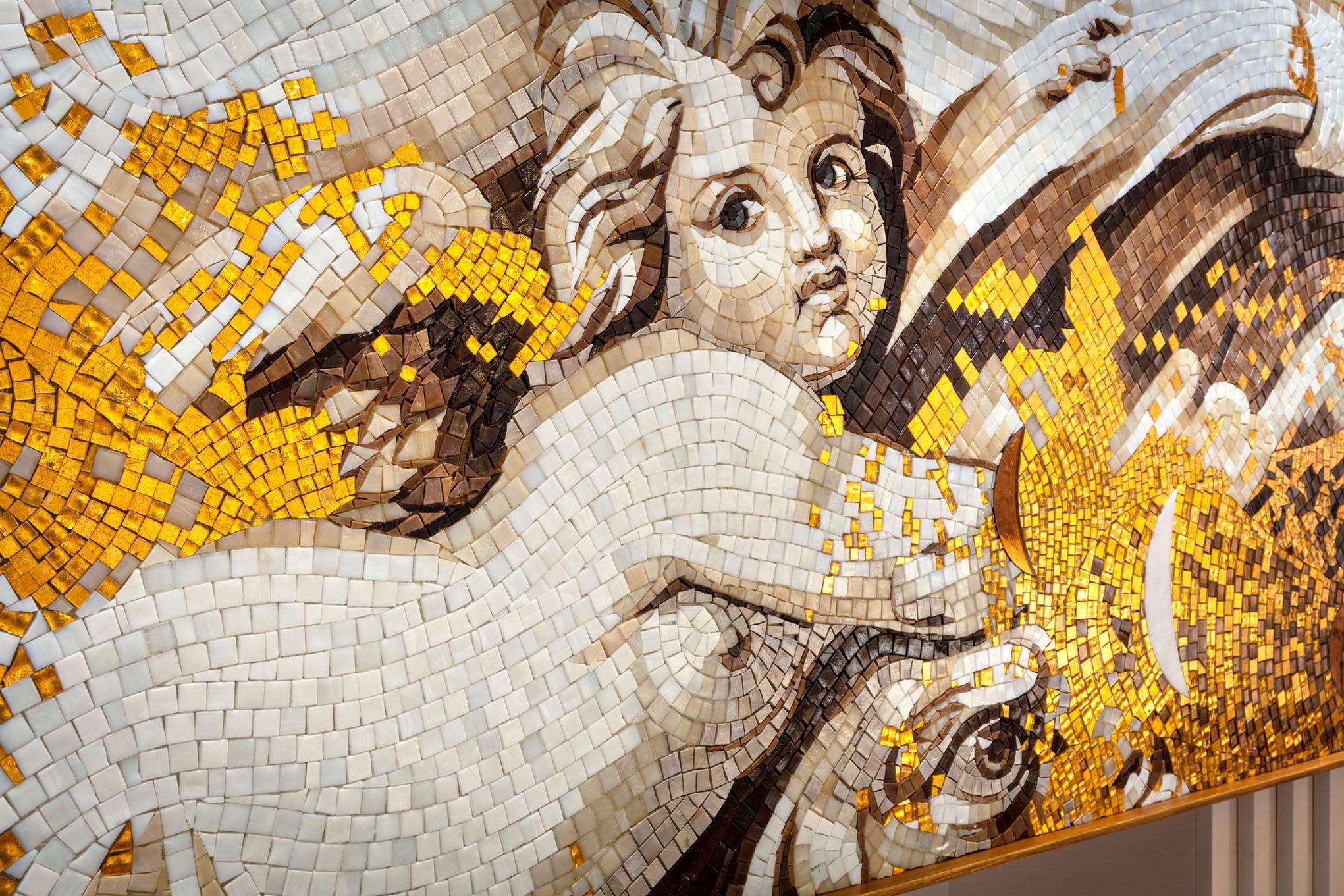 Modern Stylish Artistic Mosaic Handmade on Aluminum Panel Gold Leaf Customizable For Sale