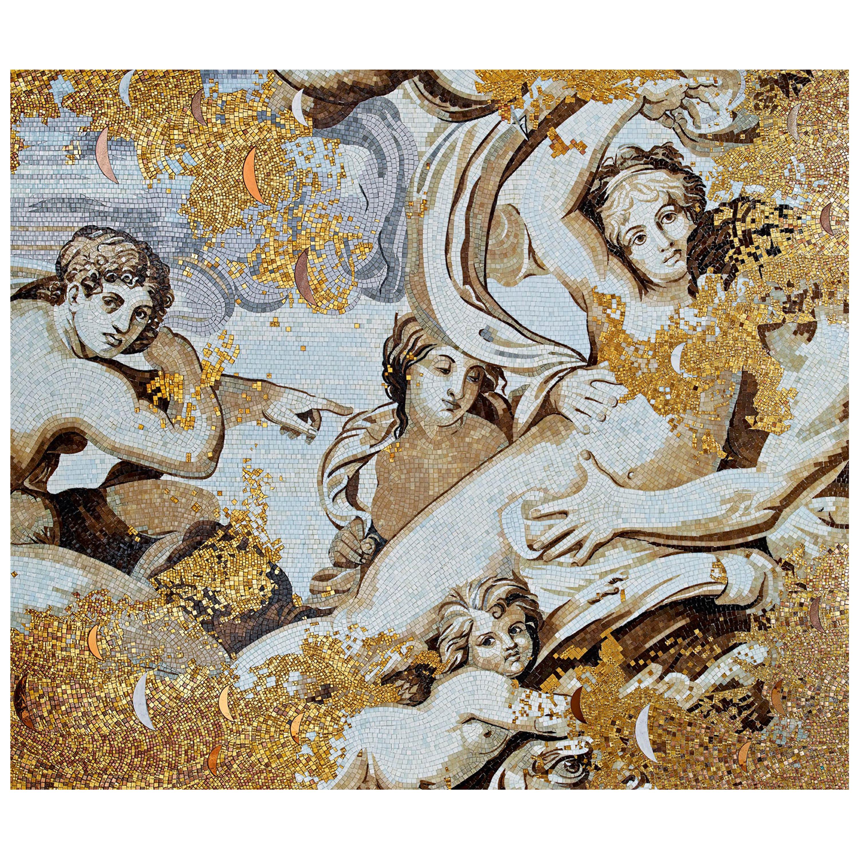 Stylish Artistic Mosaic Handmade on Aluminum Panel Gold Leaf Customizable