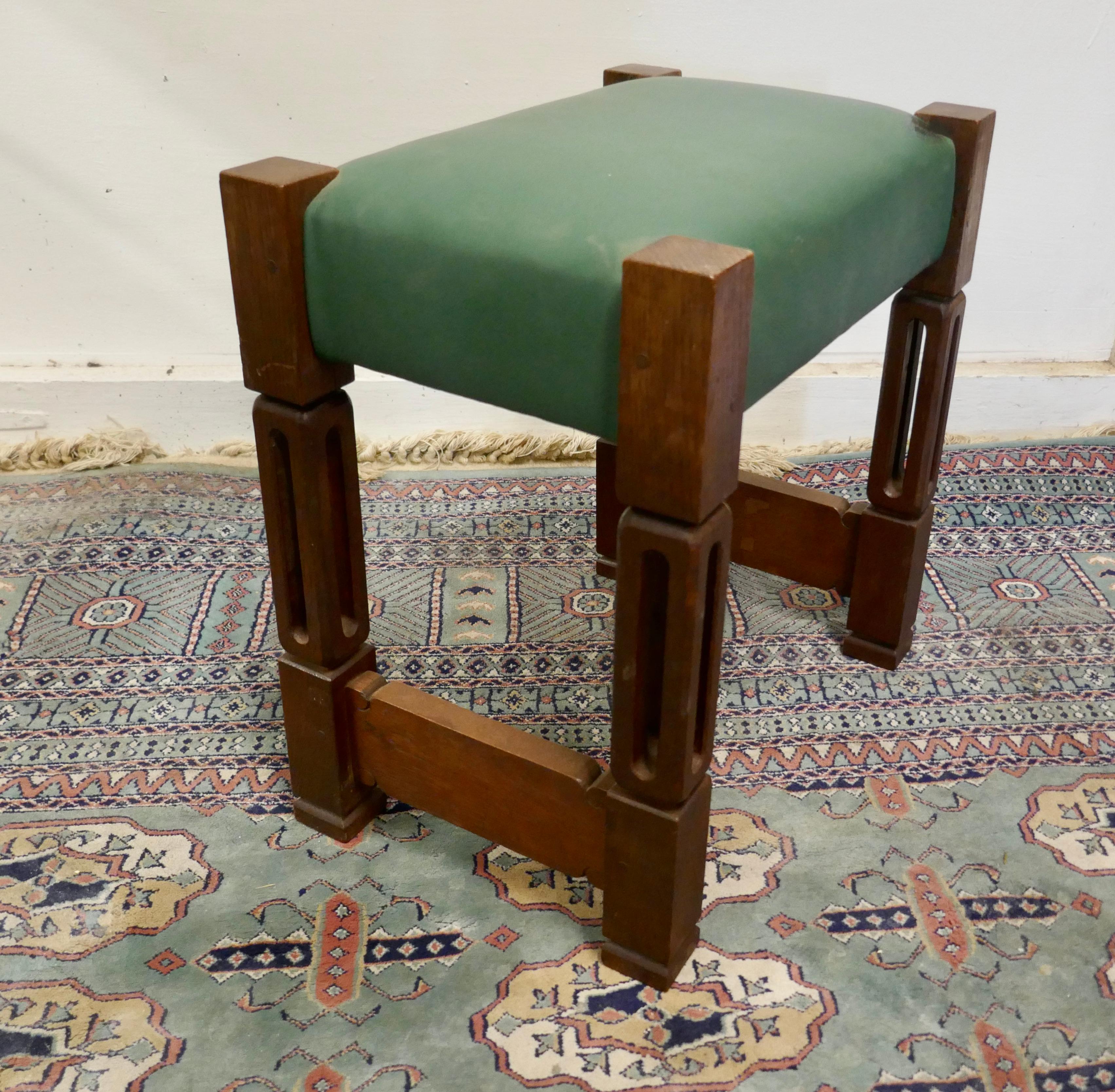 20th Century Stylish Arts and Crafts Oak and Leather Stool