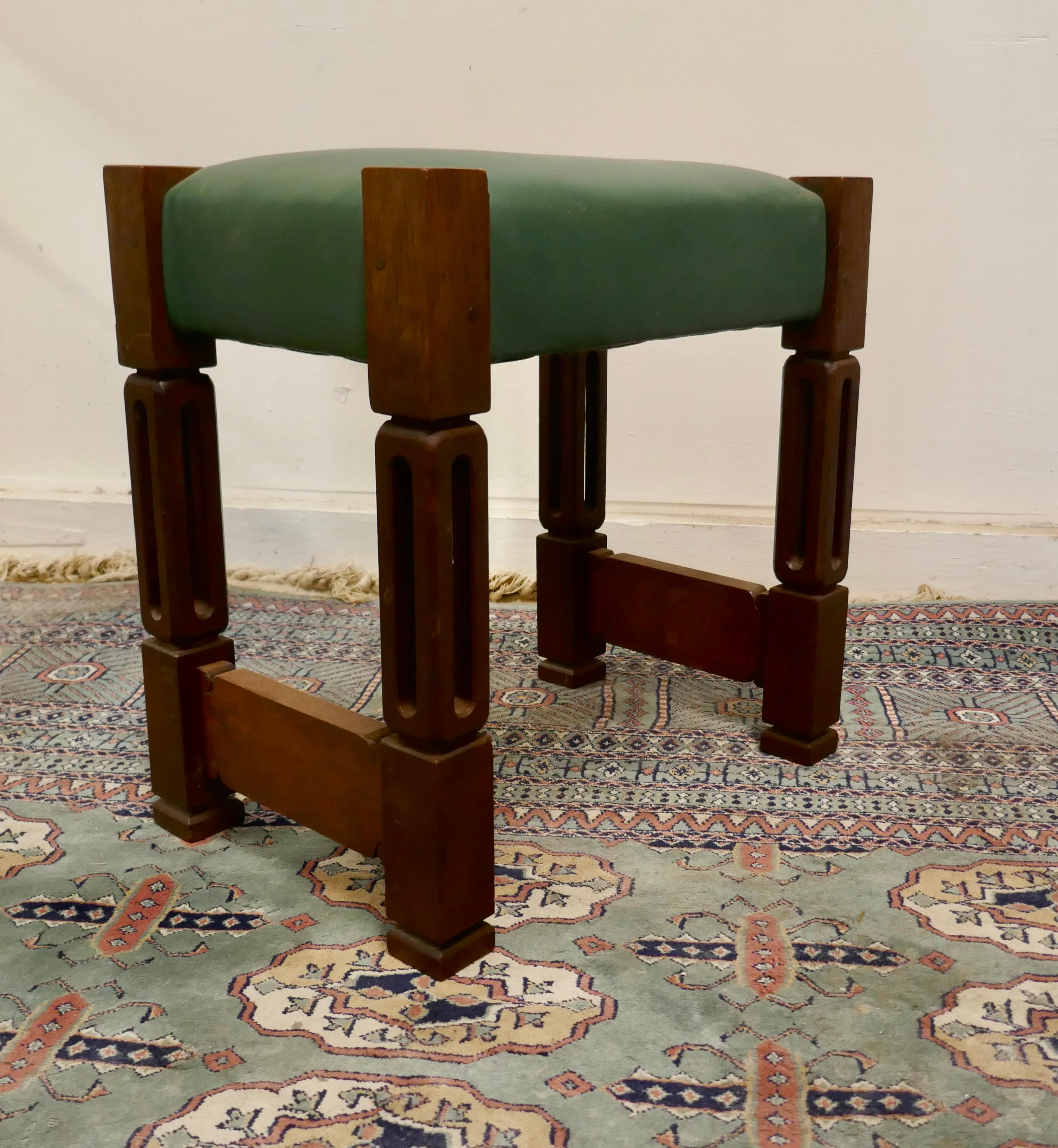 Stylish Arts and Crafts Oak and Leather Stool 2