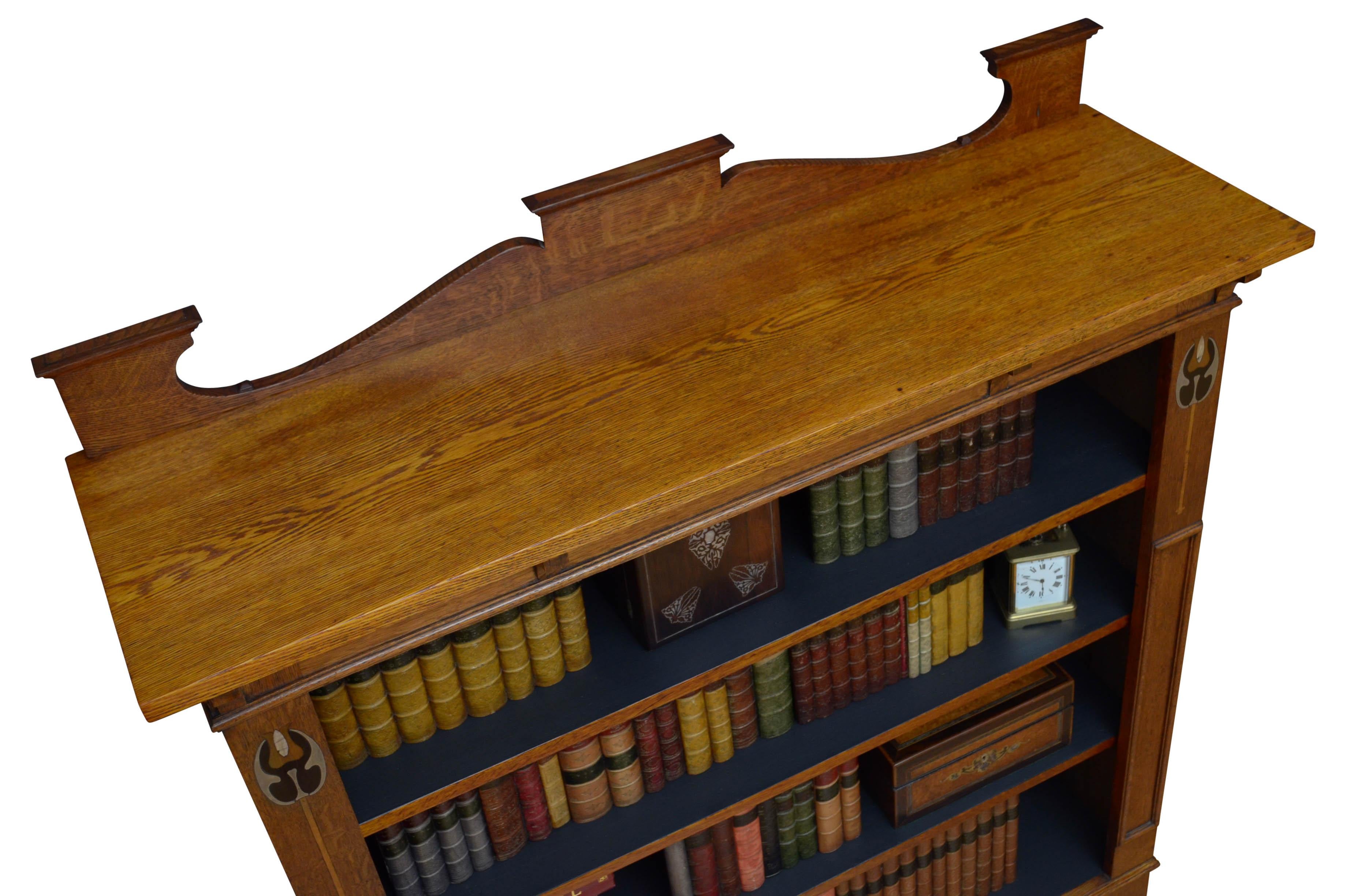 English Stylish Arts & Crafts Open Bookcase in Solid Oak