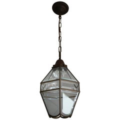 Stylish Arts 
Crafts Brass and Beveled Glass Pendant Light in Adolf Loos Style