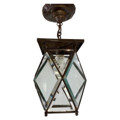 Stylish Arts & Crafts Brass and Beveled Glass Pendant Light in Adolf Loos Style