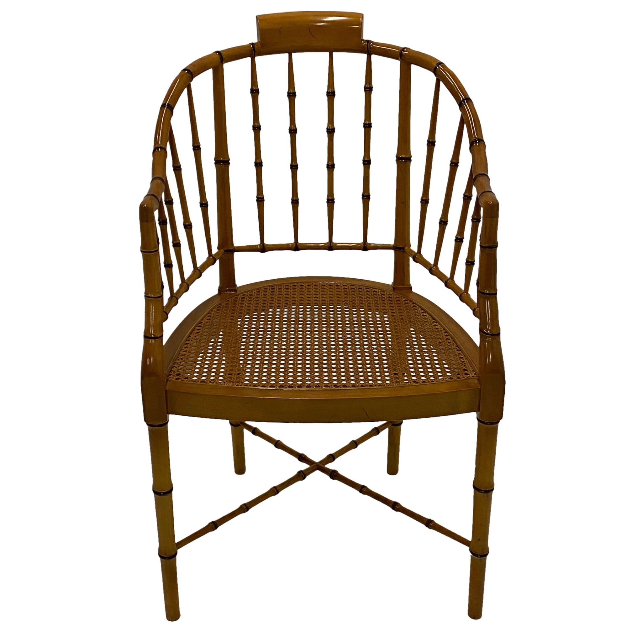Stylish Baker Faux Bamboo and Cane Regency Style Armchair