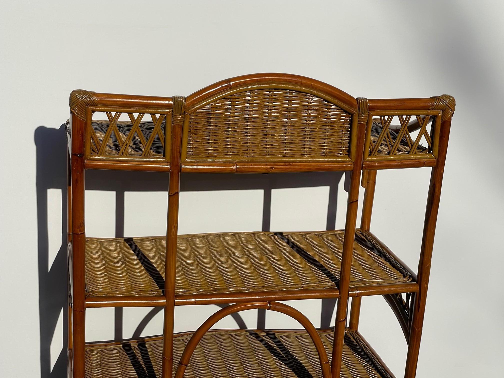 Stylish Bamboo and Rattan 3 Tier Etagere Stand For Sale 2