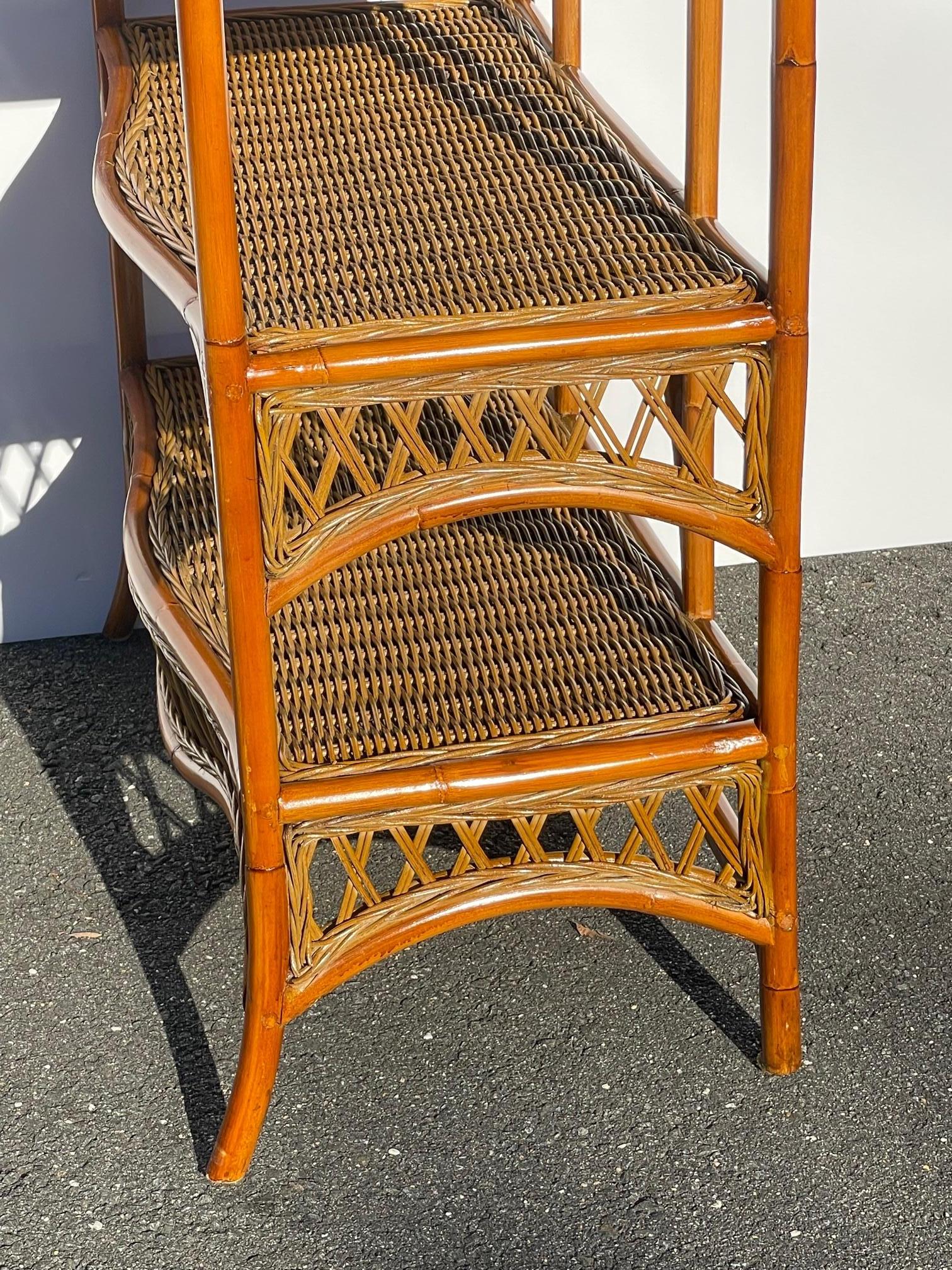 Stylish Bamboo and Rattan 3 Tier Etagere Stand For Sale 1