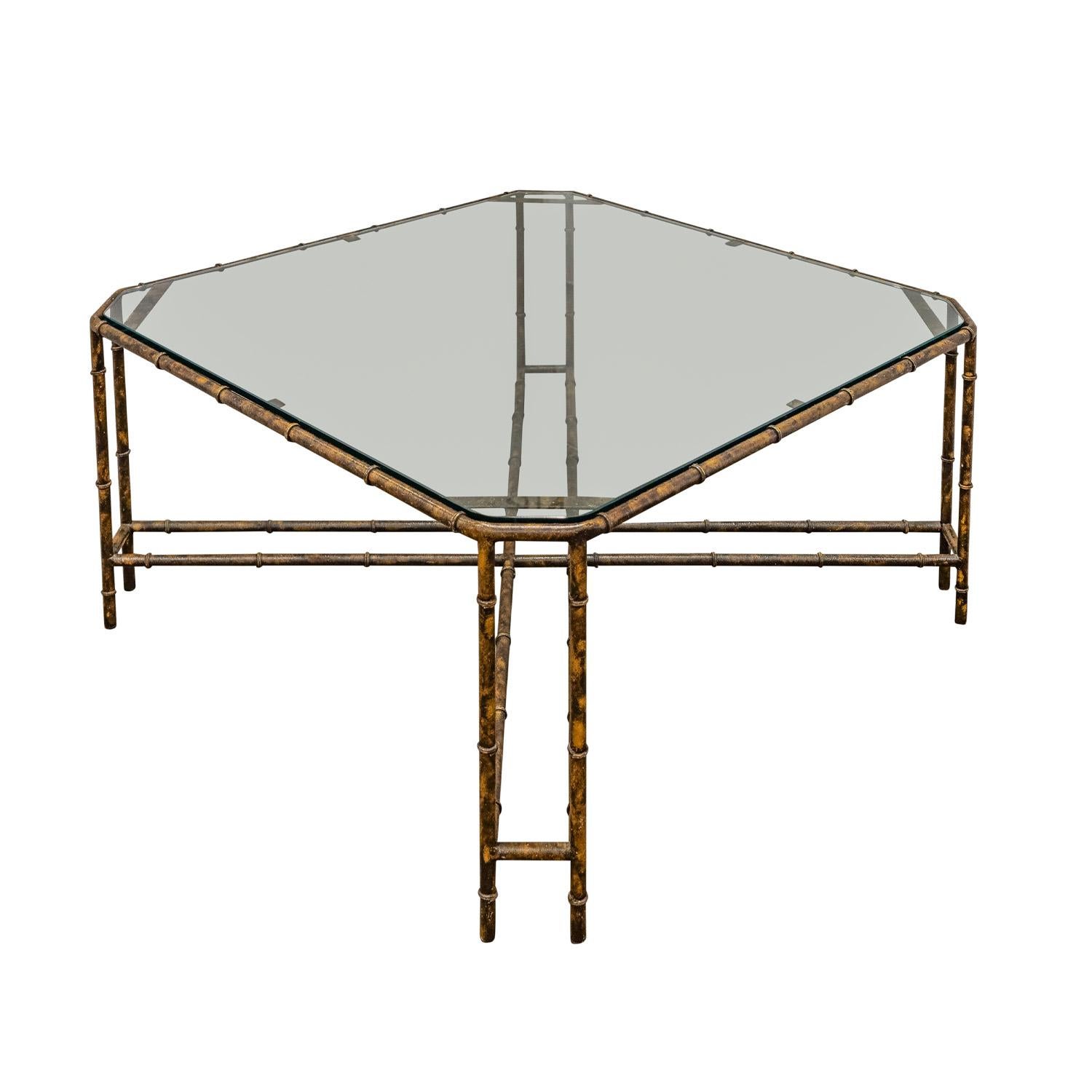 Mid-Century Modern Stylish Bamboo Motif Coffee Table in Patinated Bronze 1970s For Sale