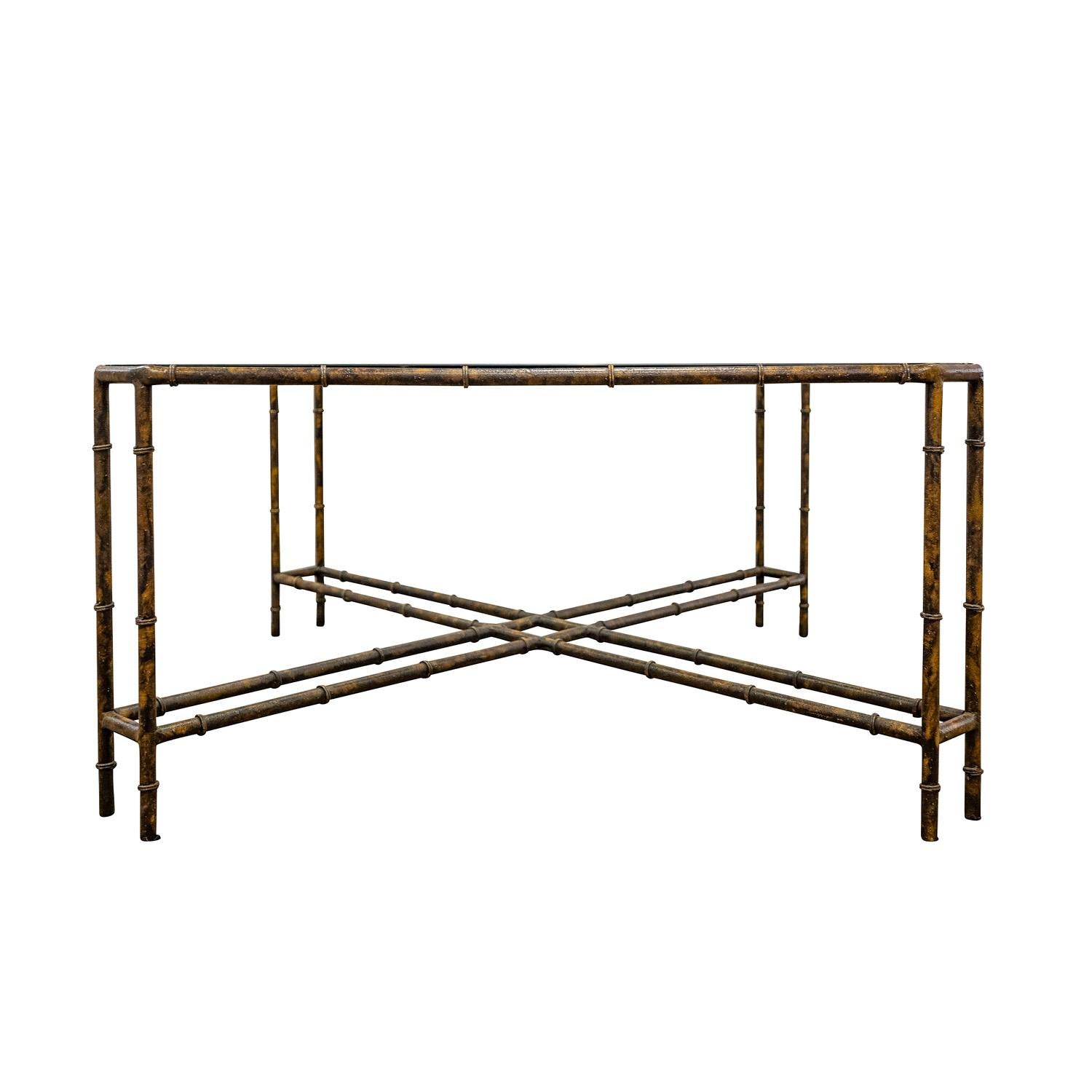 American Stylish Bamboo Motif Coffee Table in Patinated Bronze 1970s For Sale