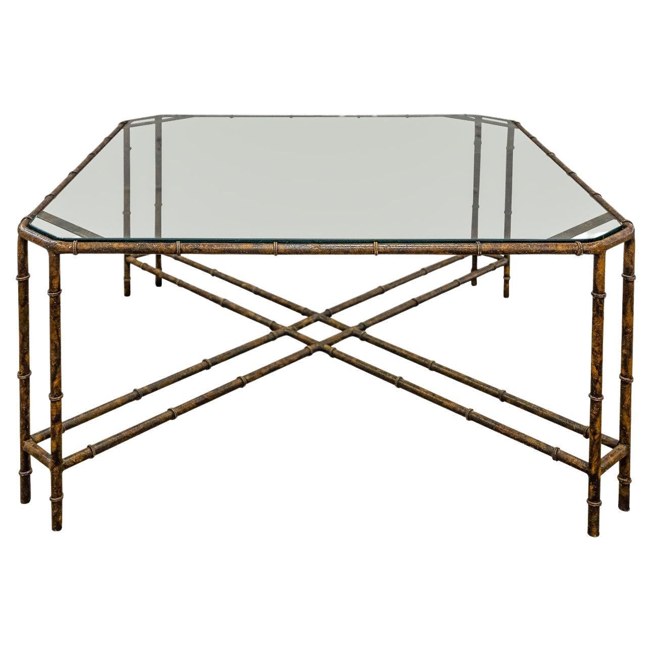 Stylish Bamboo Motif Coffee Table in Patinated Bronze 1970s