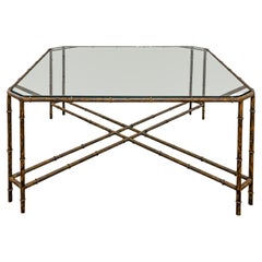 Stylish Bamboo Motif Coffee Table in Patinated Bronze 1970s