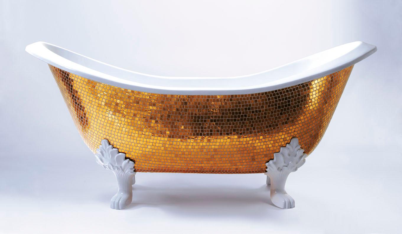 Italian Stylish Bathtub Hand Decorated with Mosaic Gold Leaf on Back For Sale