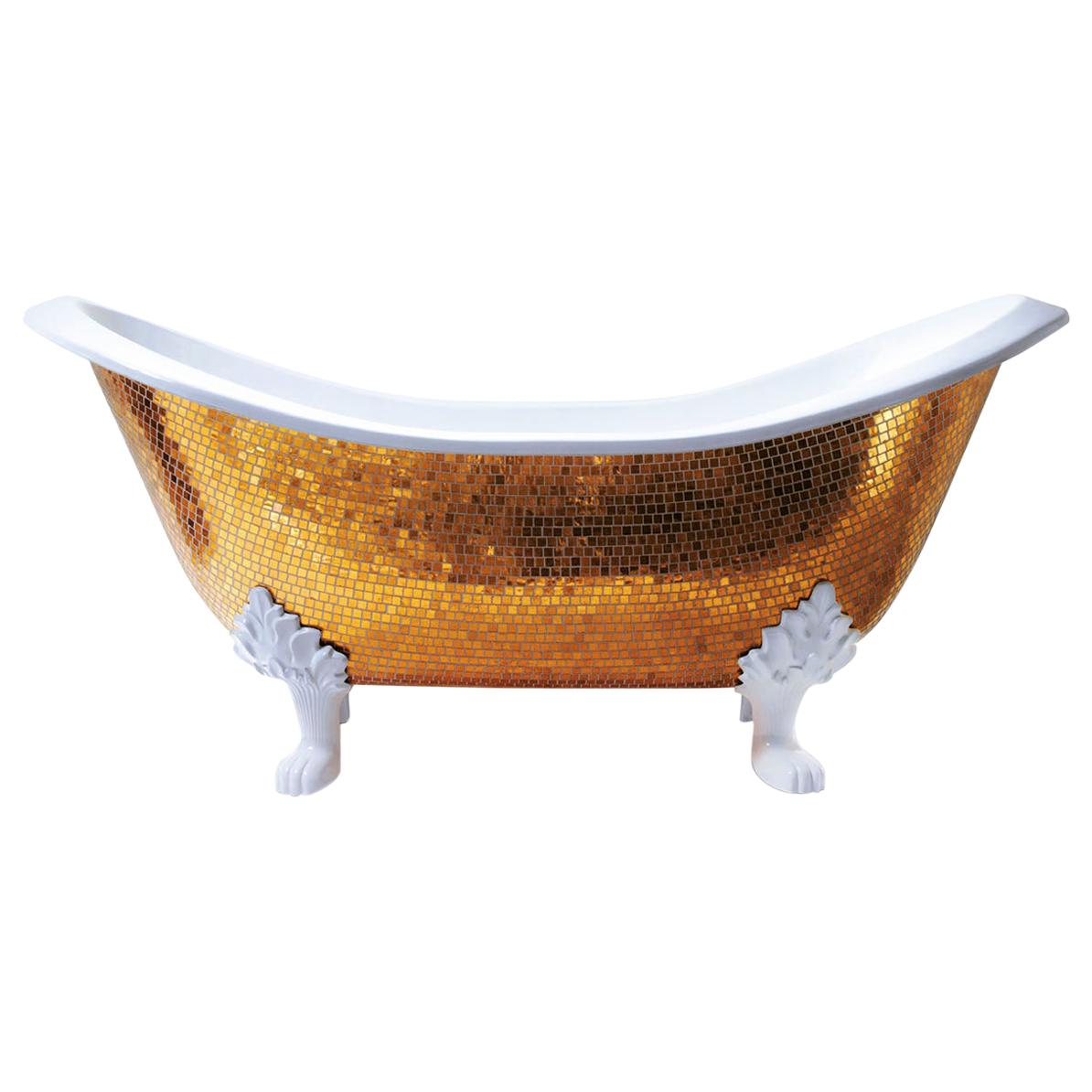 Stylish Bathtub Hand Decorated with Mosaic Gold Leaf on Back For Sale