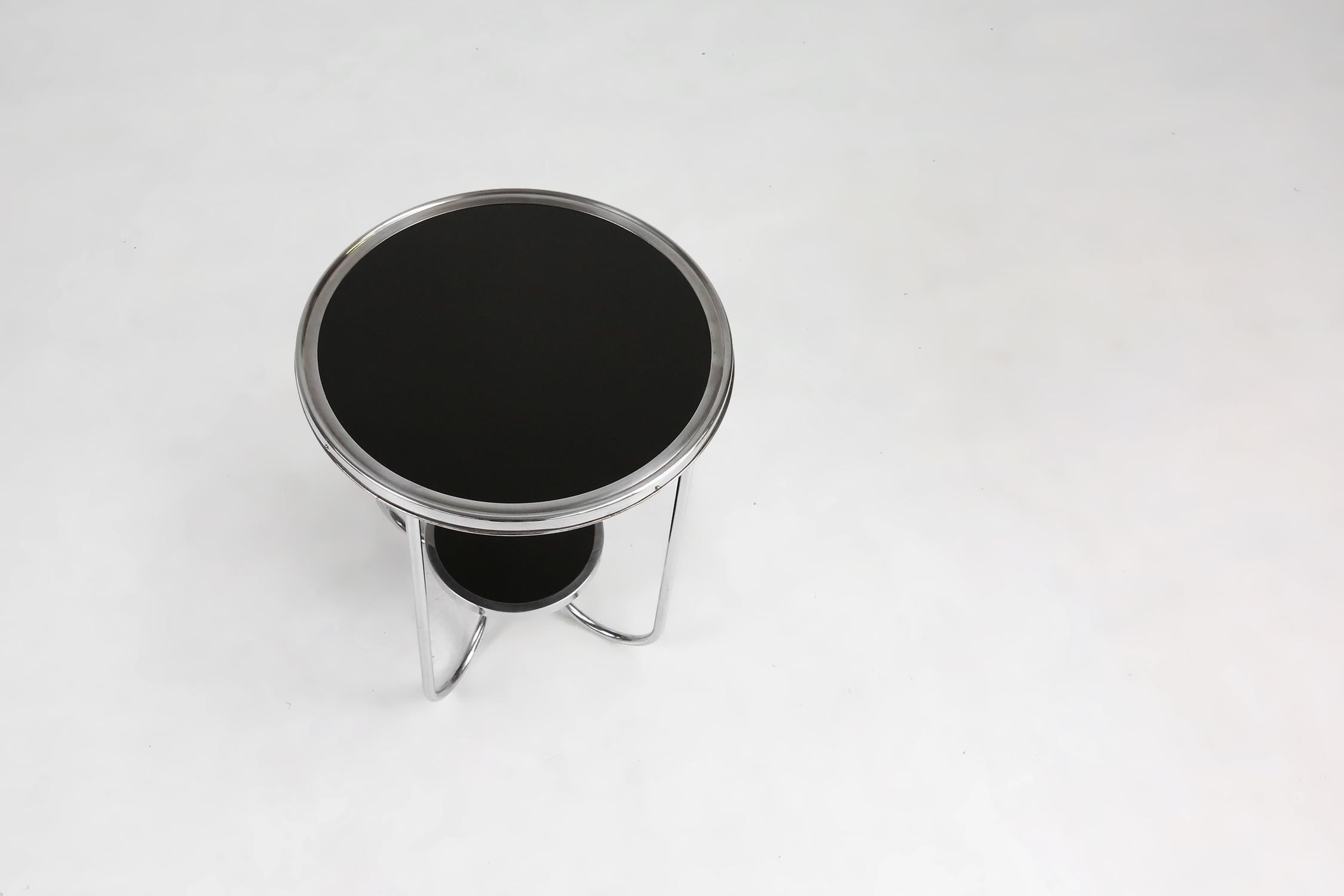 Stylish Bauhaus side table with chrome and black lacquered wood, Germany, 1930s For Sale 4