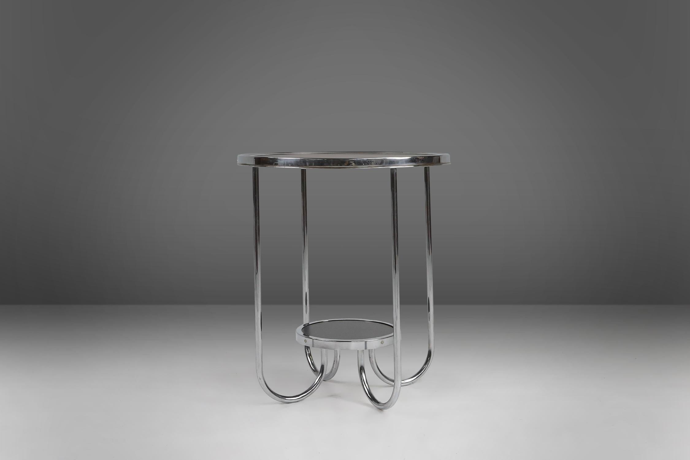 Lacquered Stylish Bauhaus side table with chrome and black lacquered wood, Germany, 1930s For Sale
