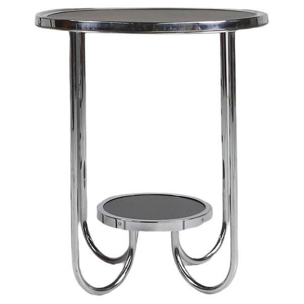 Stylish Bauhaus side table with chrome and black lacquered wood, Germany, 1930s