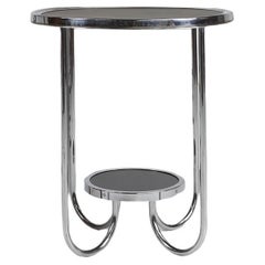 Stylish Bauhaus side table with chrome and black lacquered wood, Germany, 1930s