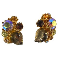 Stylish Beautiful Vintage Multi Color Austria Clip on Earrings 