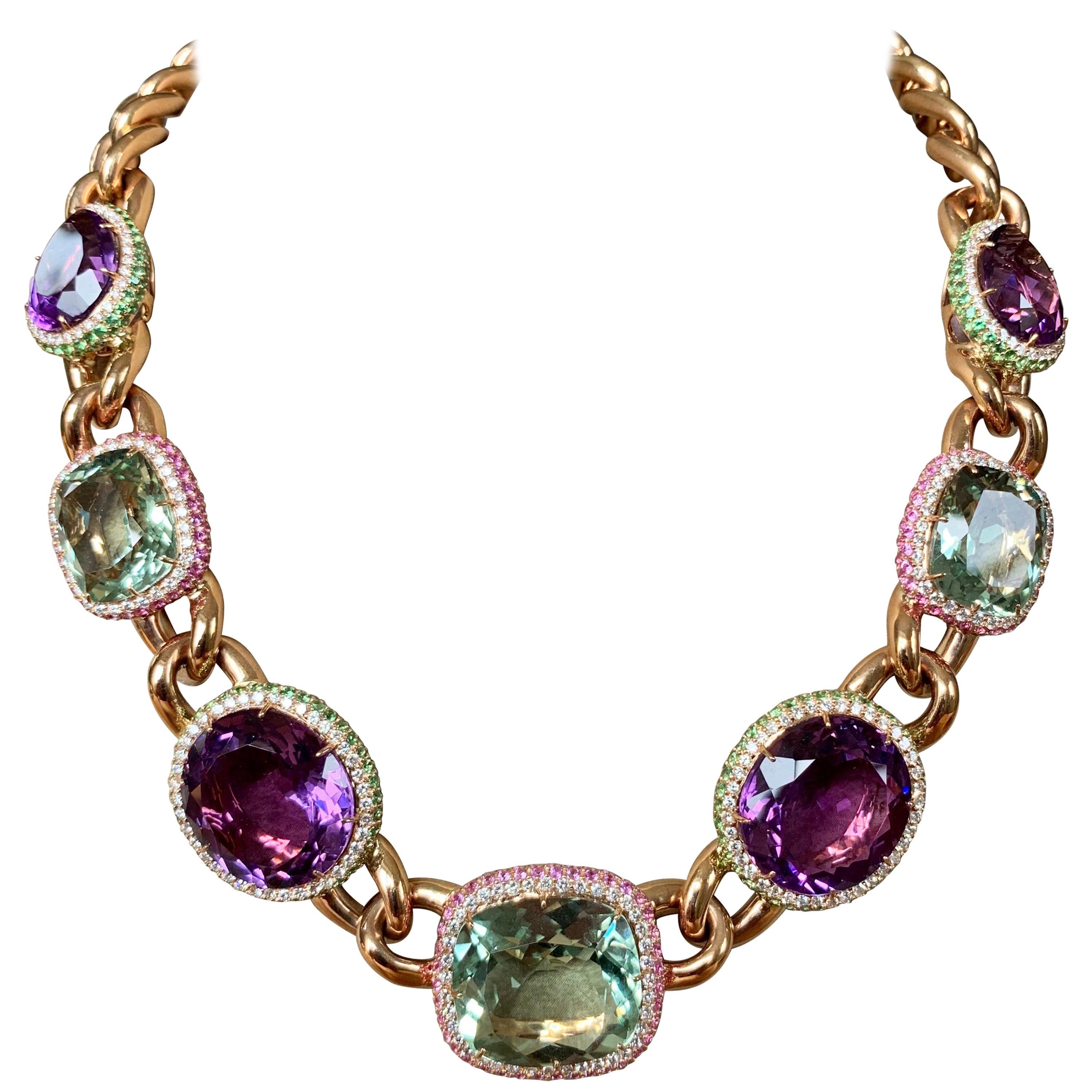 Stylish Big Bold Statement Necklace with Various Colored Stones For Sale