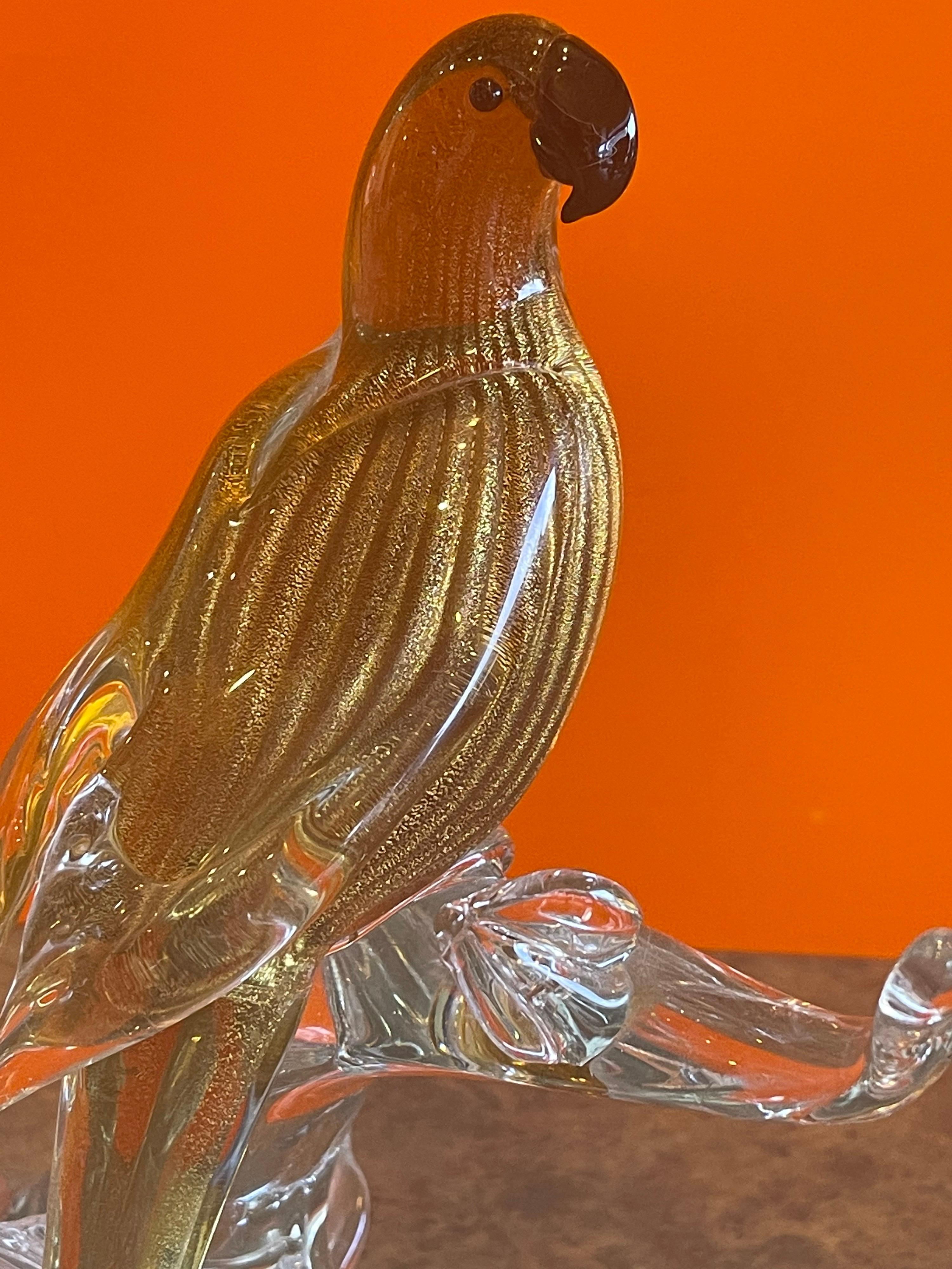 Stylish Bird / Parrot on Branch Art Glass Sculpture by Murano Glass 1