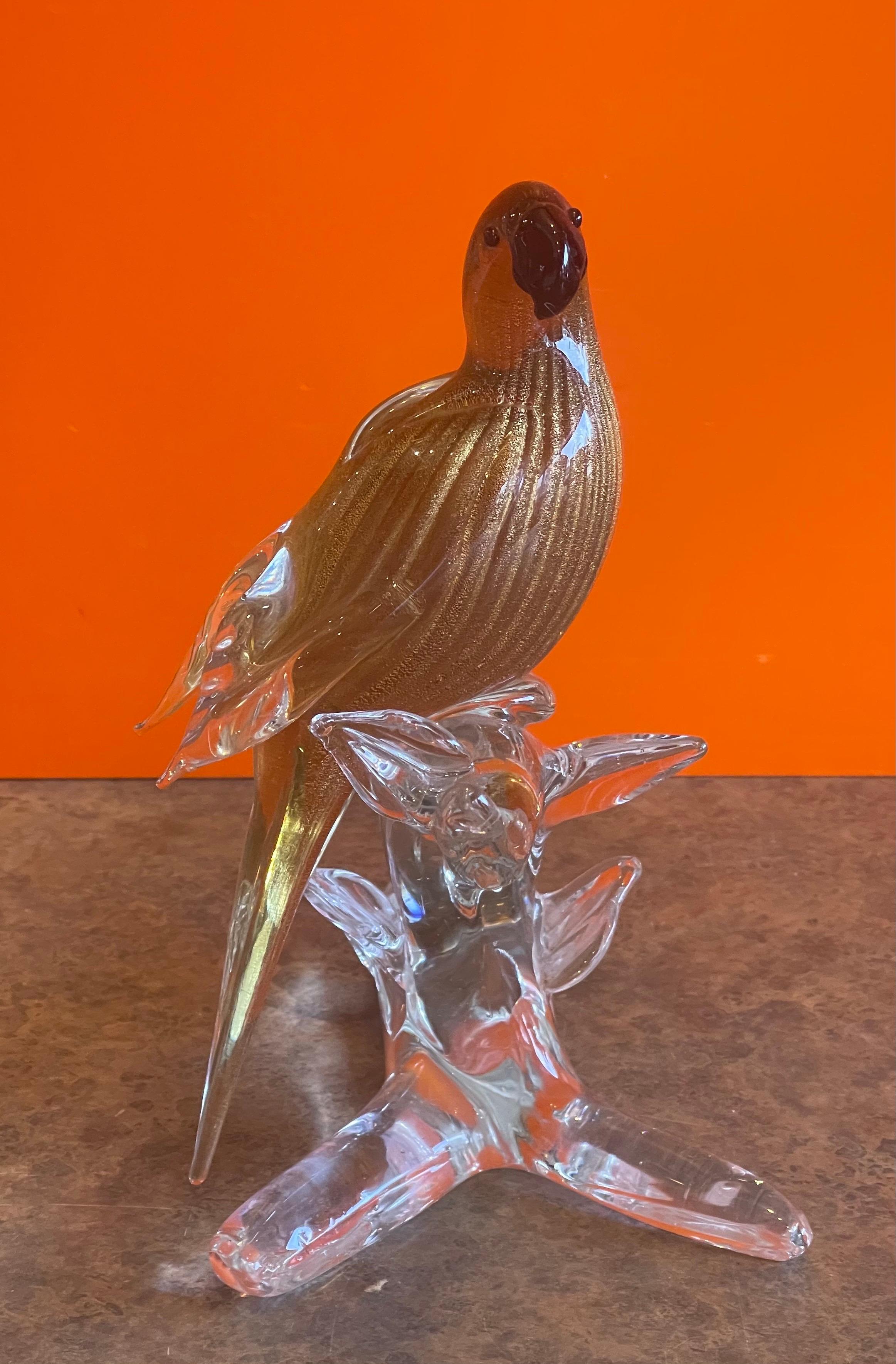 Mid-Century Modern Stylish Bird / Parrot on Branch Art Glass Sculpture by Murano Glass