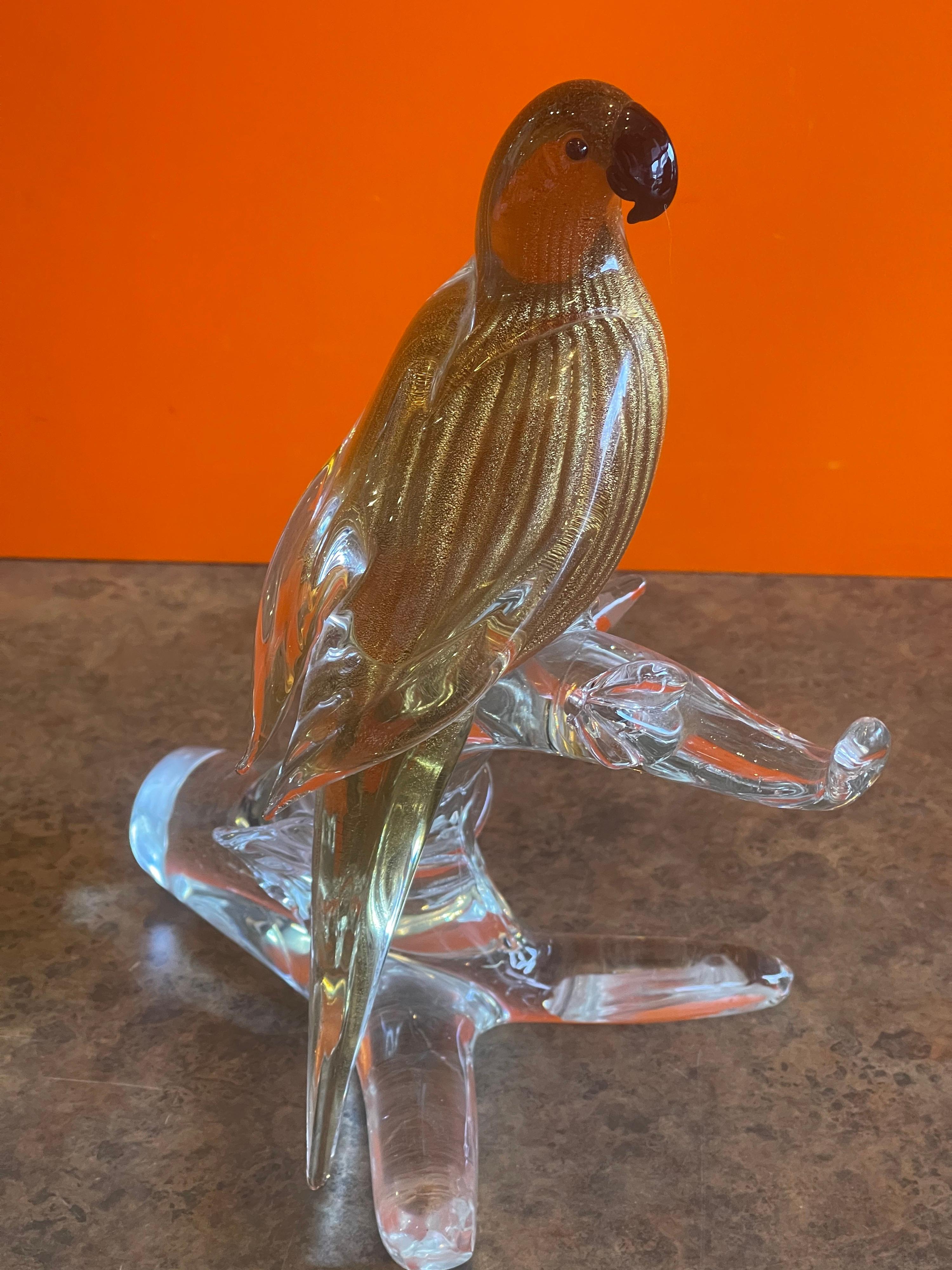 Stylish Bird / Parrot on Branch Art Glass Sculpture by Murano Glass In Good Condition In San Diego, CA