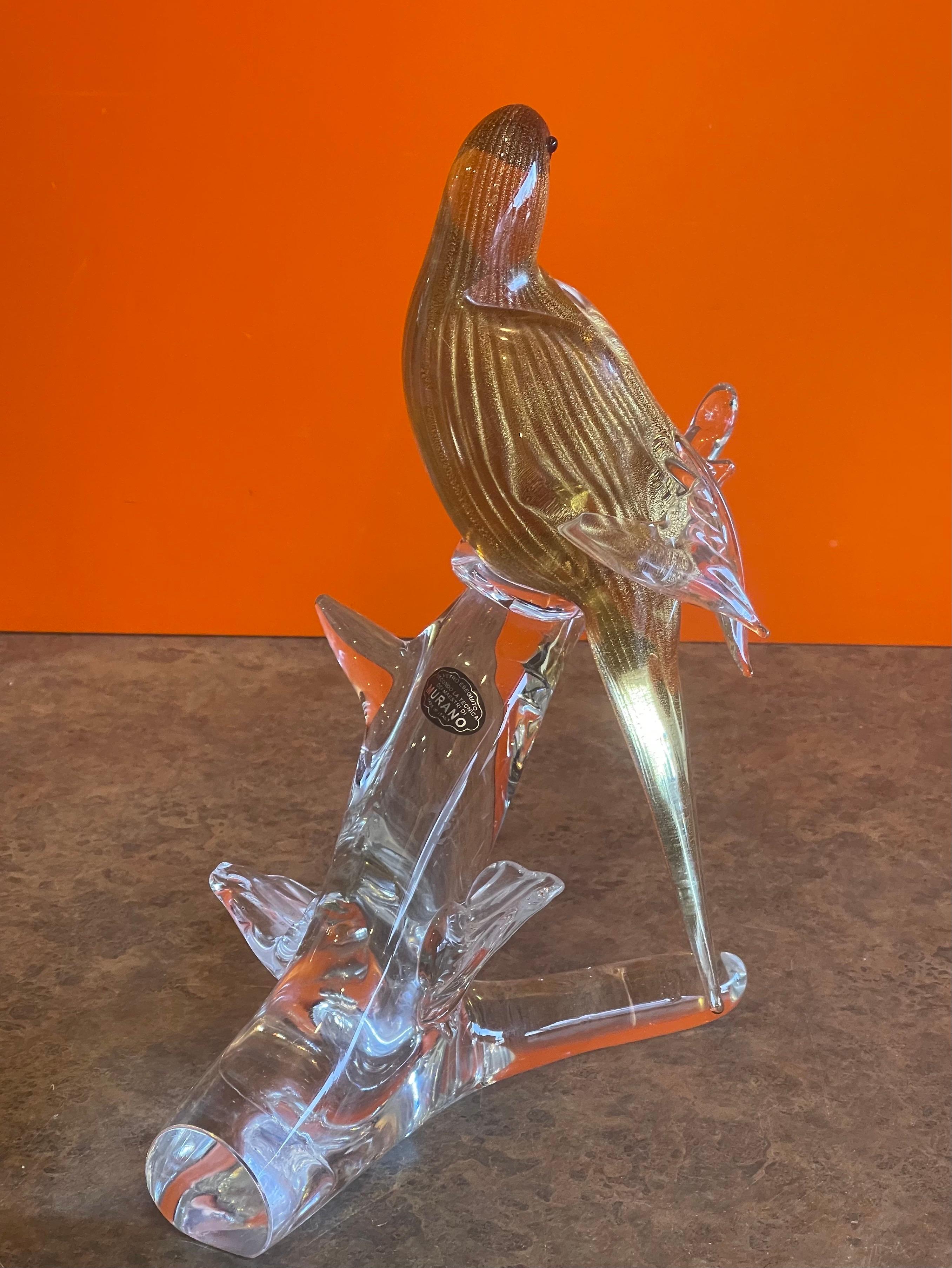 20th Century Stylish Bird / Parrot on Branch Art Glass Sculpture by Murano Glass