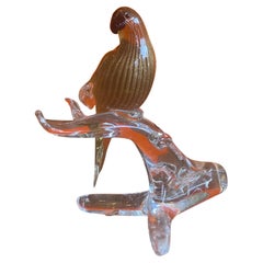 Stylish Bird / Parrot on Branch Art Glass Sculpture by Murano Glass