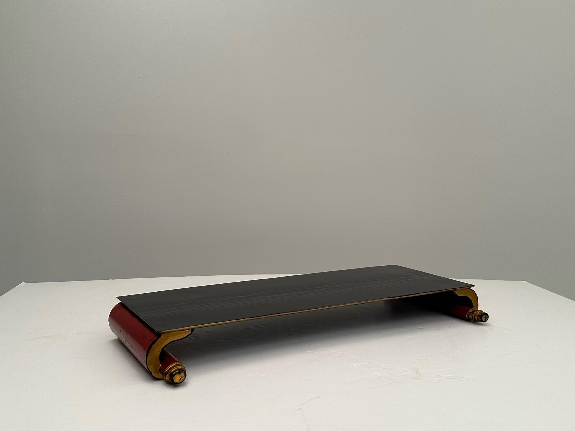 Stylish Black and Red Lacquered Asian Stand For Sale 3