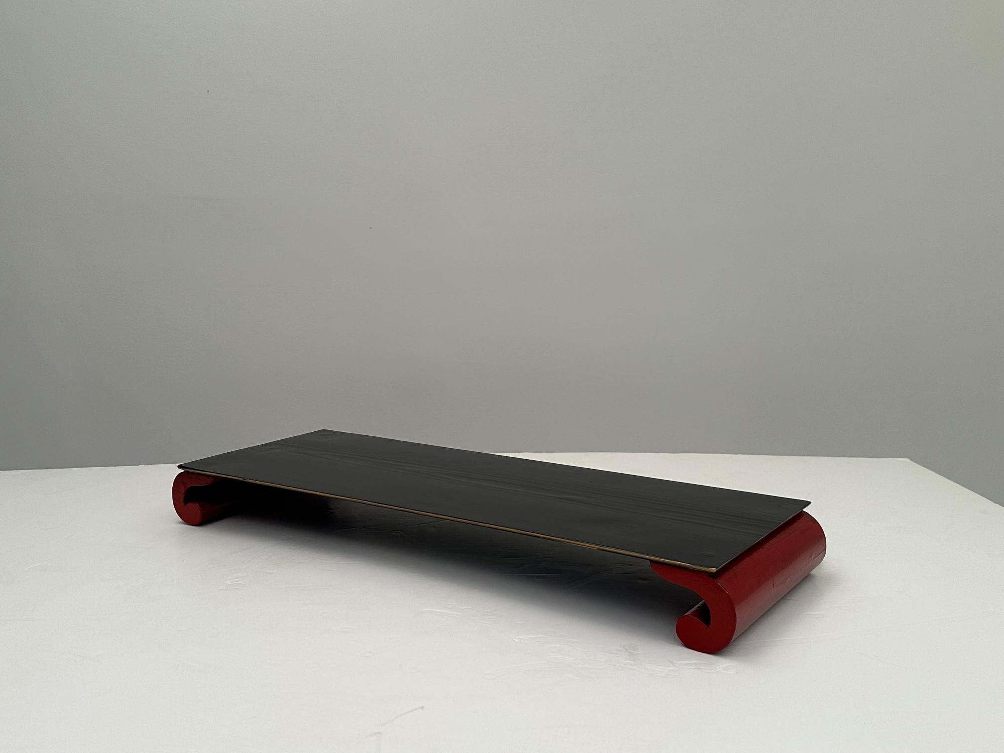 Stylish Black and Red Lacquered Asian Stand For Sale 4