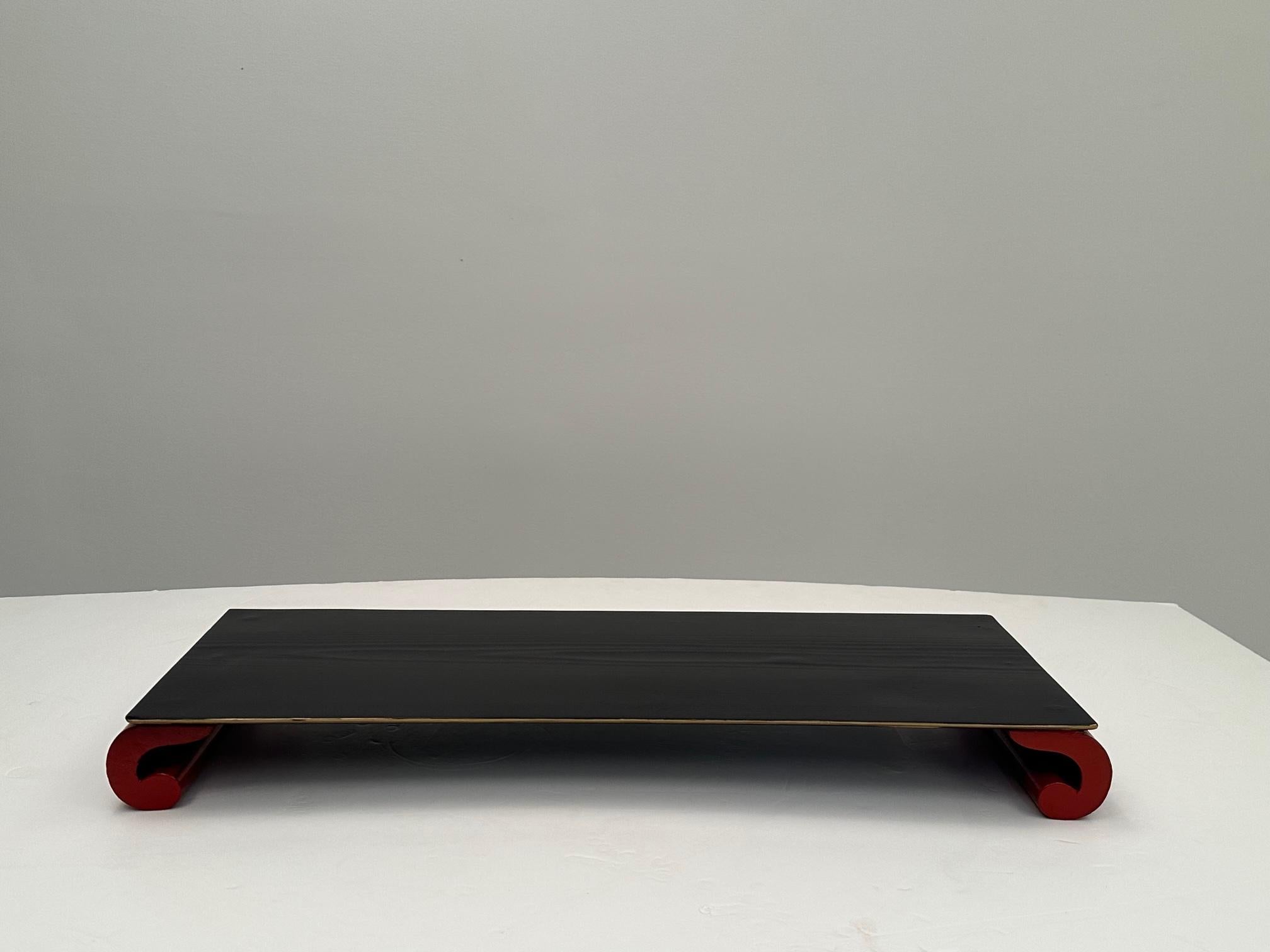 Stylish Black and Red Lacquered Asian Stand For Sale 5