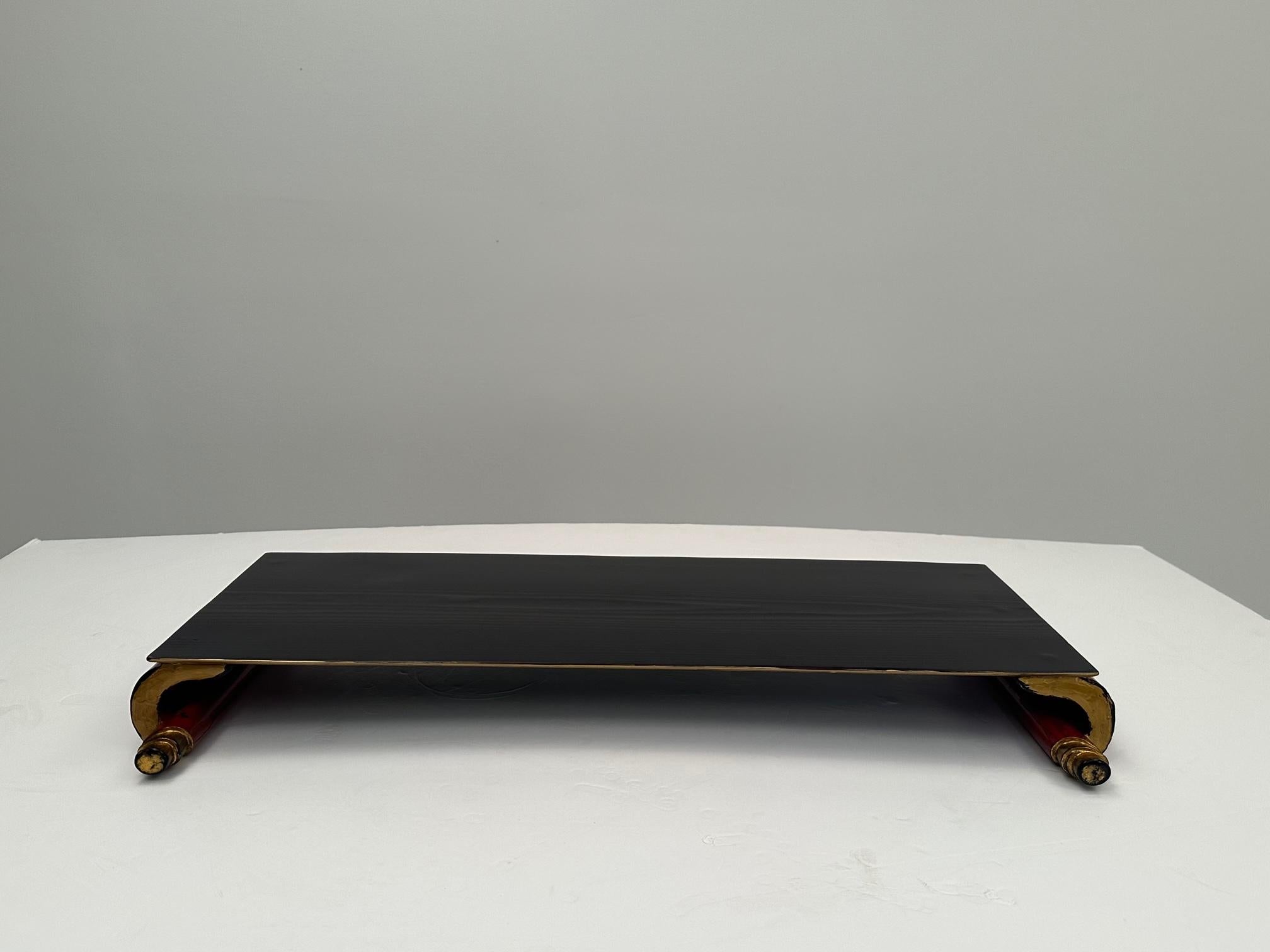 Chinese Export Stylish Black and Red Lacquered Asian Stand For Sale