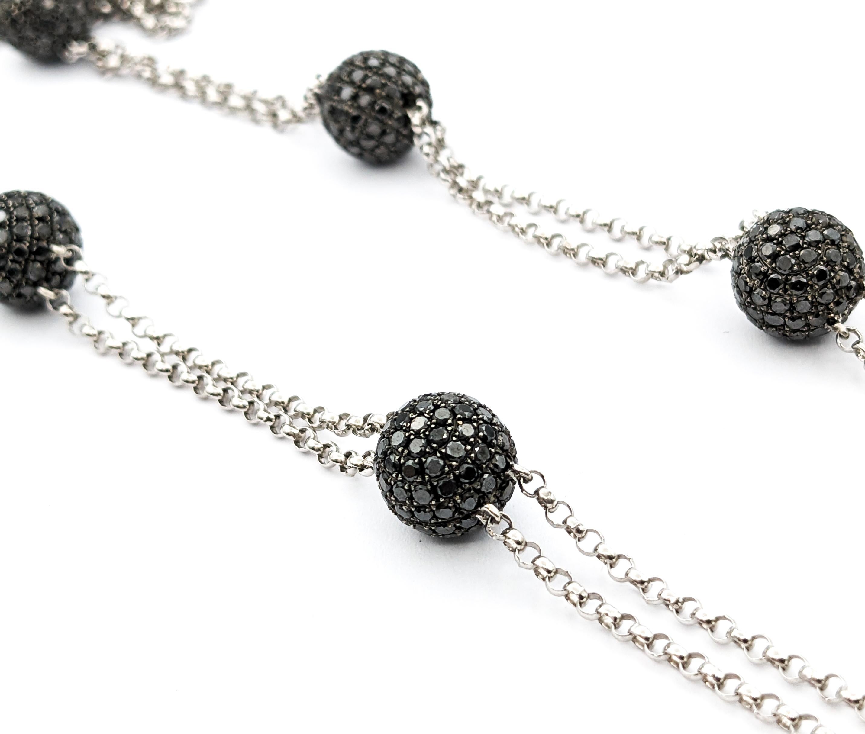Modern Stylish Black Diamond Station Necklace - 18K White Gold For Sale