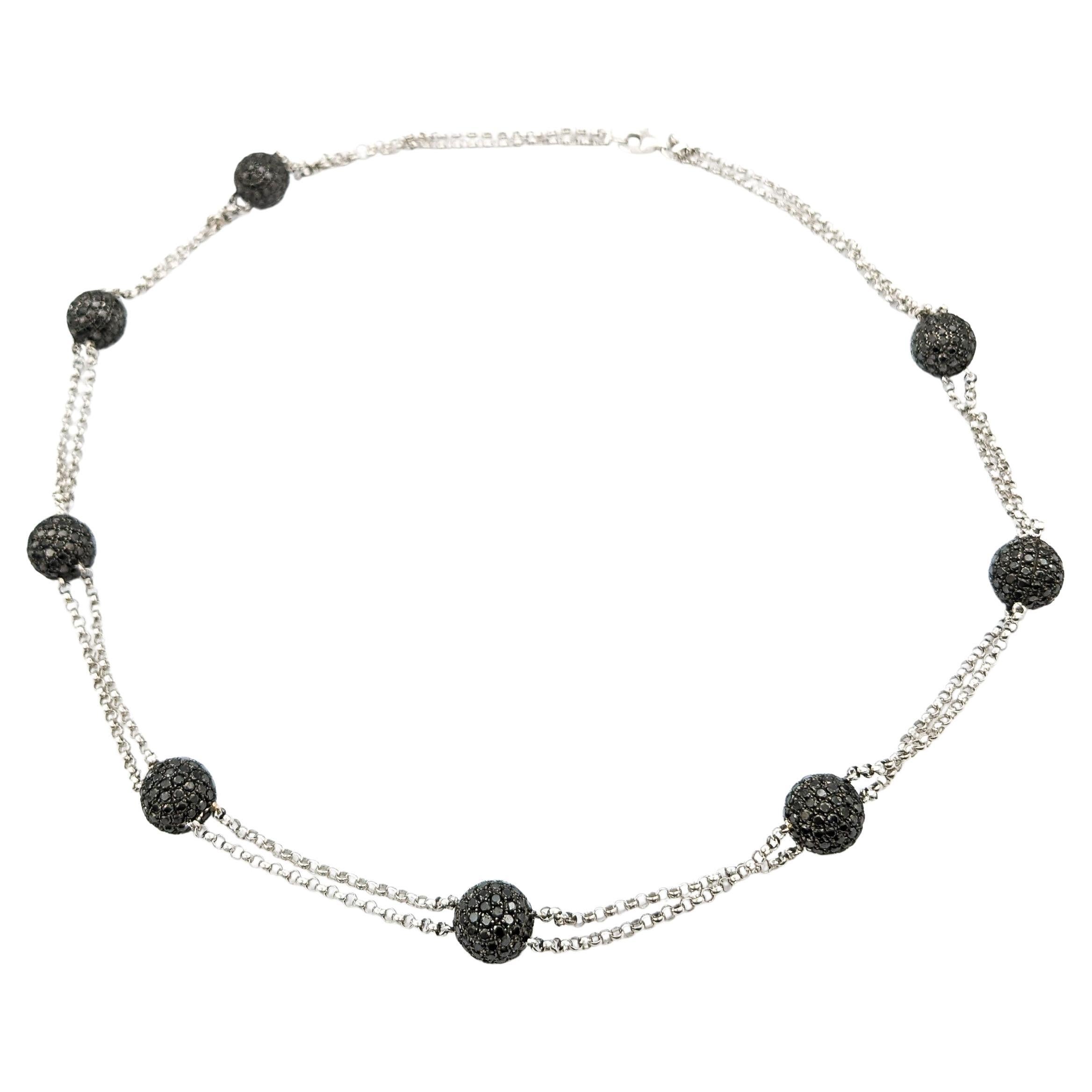 Stylish Black Diamond Station Necklace - 18K White Gold For Sale