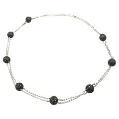 Stylish Black Diamond Station Necklace - 18K White Gold