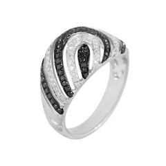 Stylish Black Diamonds White Diamond White Gold Ring for Her