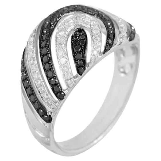 Stylish Black Diamonds White Diamond White Gold Ring for Her